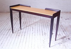 Gio Ponti Style Console Table in Italian Walnut and Gold Finish on Gesso Top