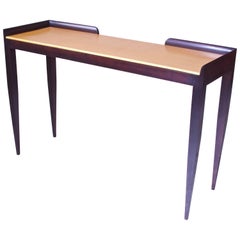 Gio Ponti Style Console Table in Italian Walnut and Gold Finish on Gesso Top