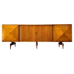 Gio Ponti style diamond front walnut credenza