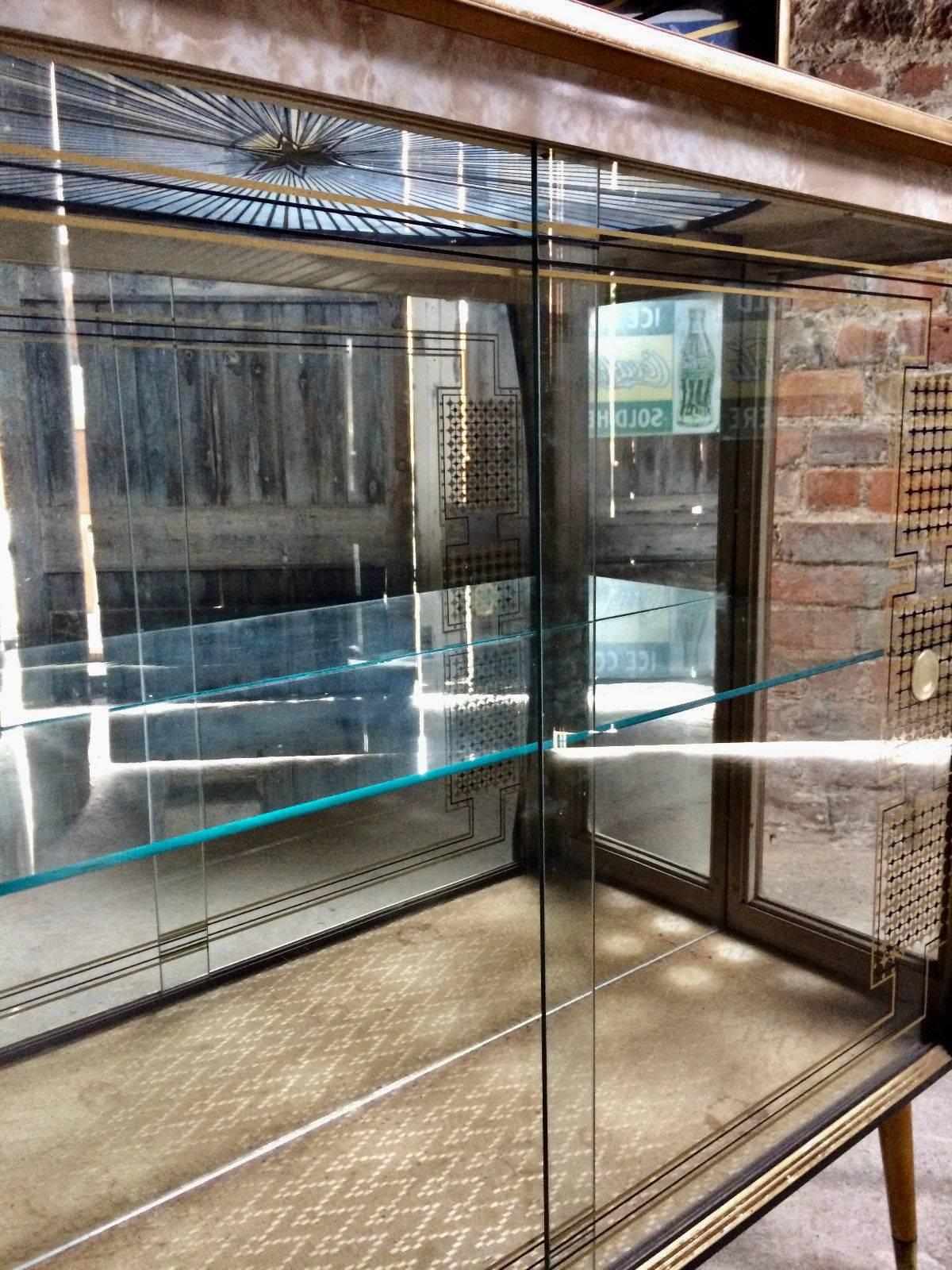 Glass Gio Ponti Style Display Cabinet Drinks Cupboard Bar Italian, 1950s