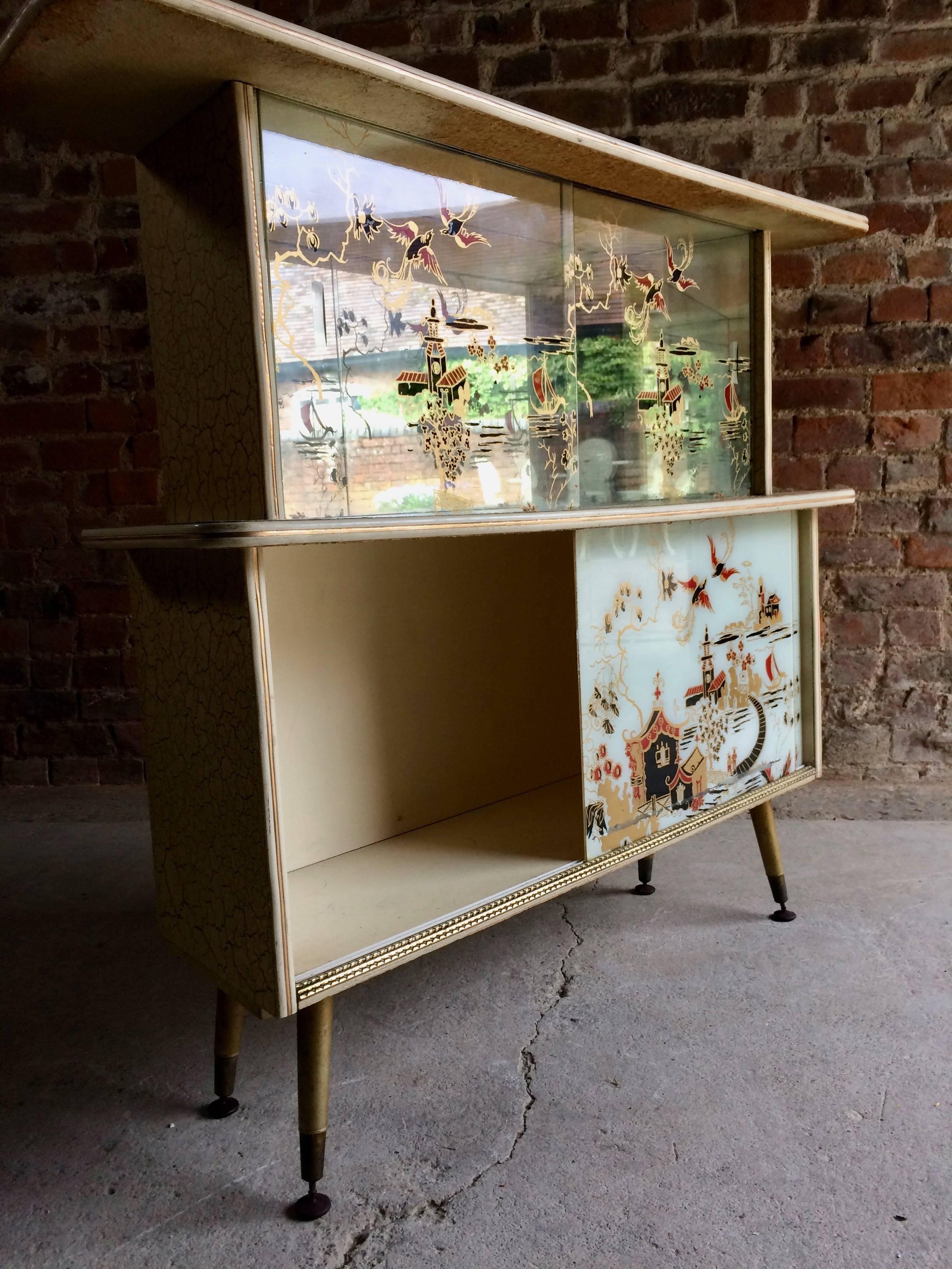 Glass Gio Ponti Style Display Cabinet Drinks Cupboard Bar Italian, 1950s