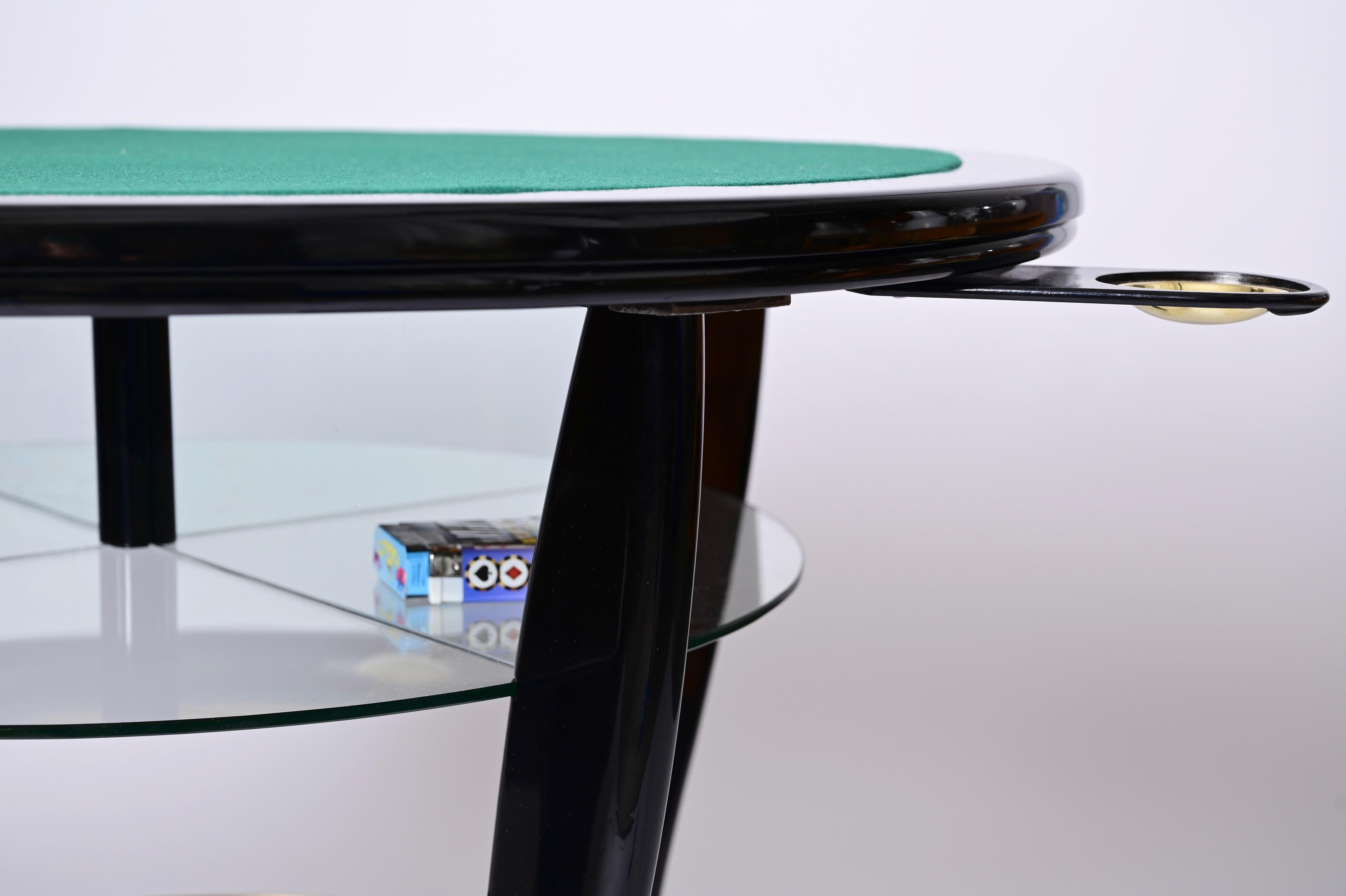 Gio Ponti Style Ebonized Beech and Brass Italian Game Table with Glass, 1950s For Sale 12