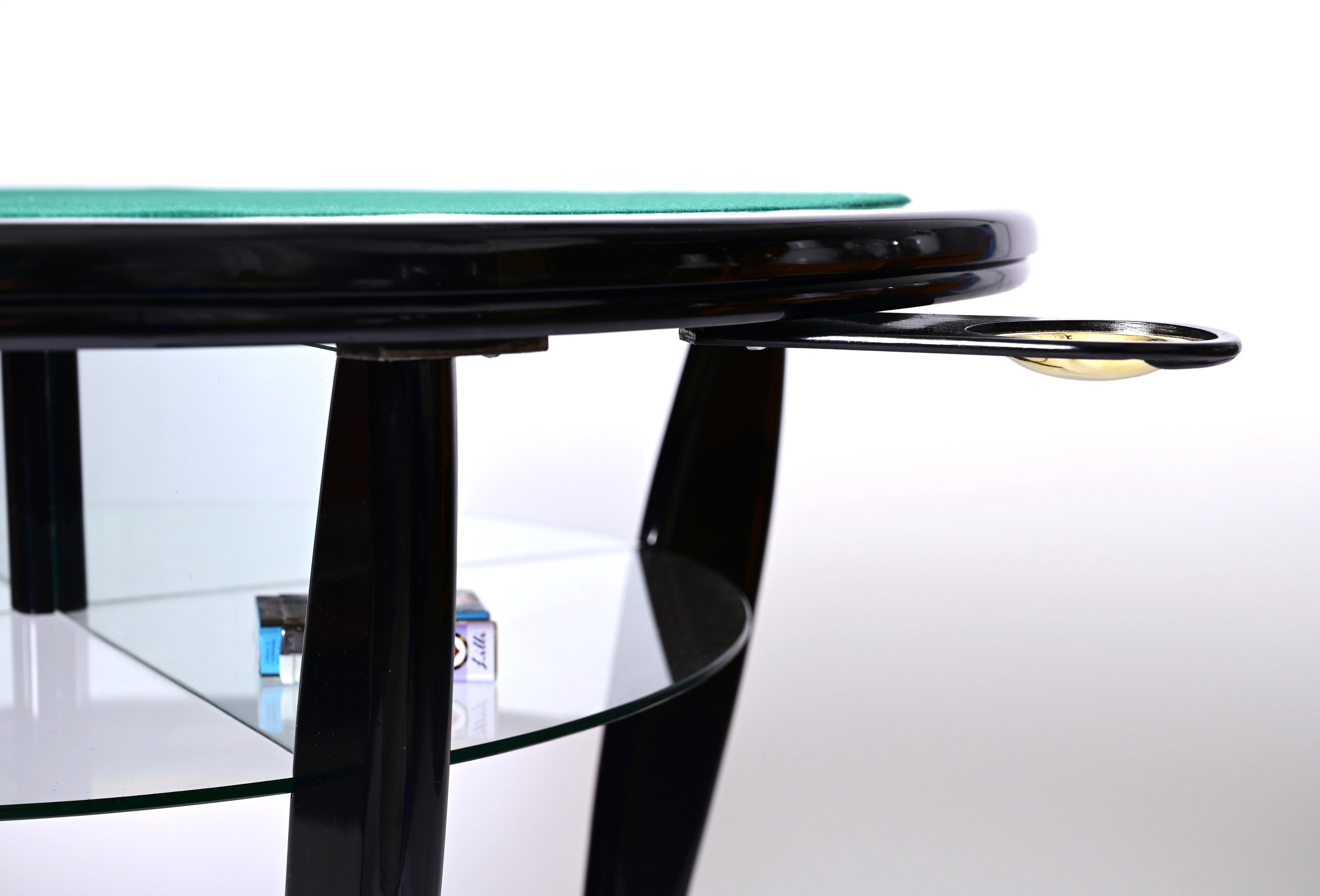 Italienischer Spieltisch aus ebonisierter Buche und Messing im Gio-Ponti-Stil mit Glas, 1950er Jahre im Angebot 12