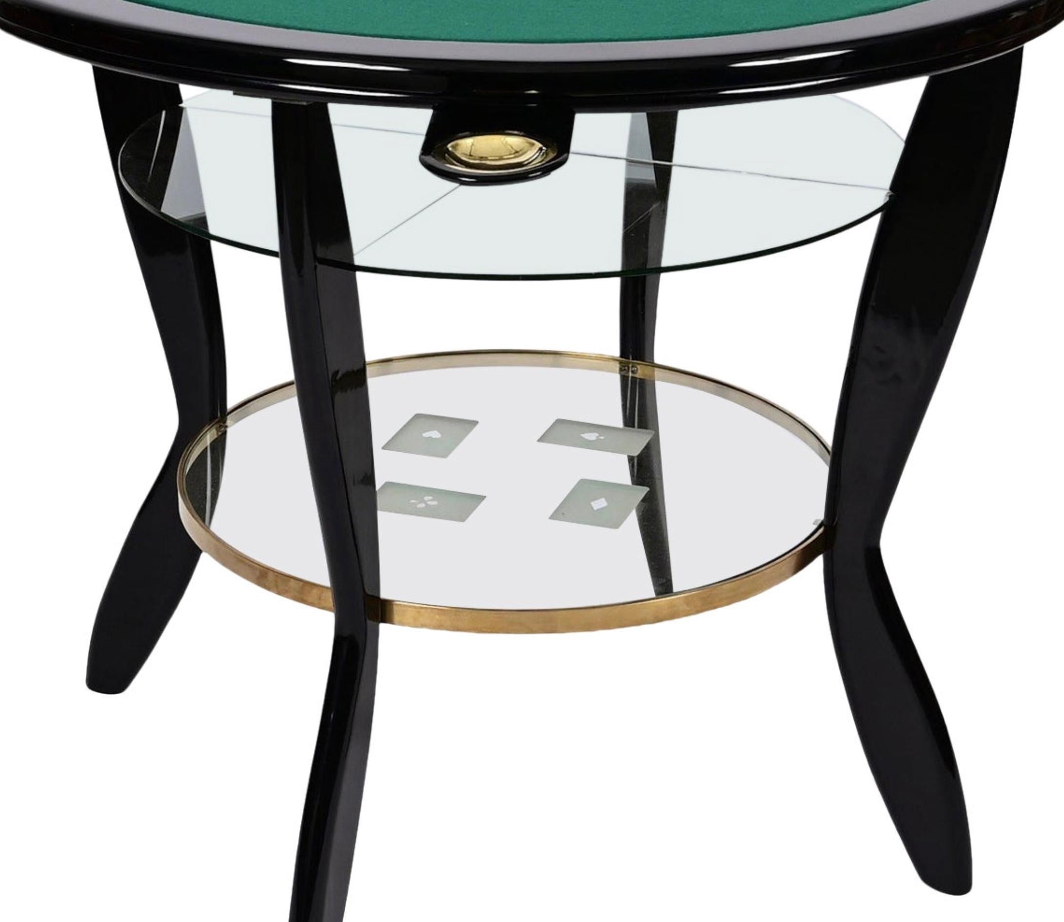 Gio Ponti Style Ebonized Beech and Brass Italian Game Table with Glass, 1950s For Sale 14