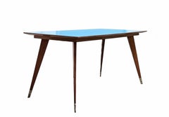 Gio Ponti Style Elegant Rectangular Dining Table with Light Blue Top
