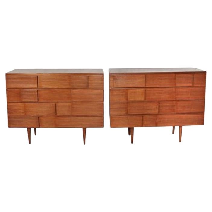 Gio Ponti Style Four Drawer Commodes or Dressers, a Pair