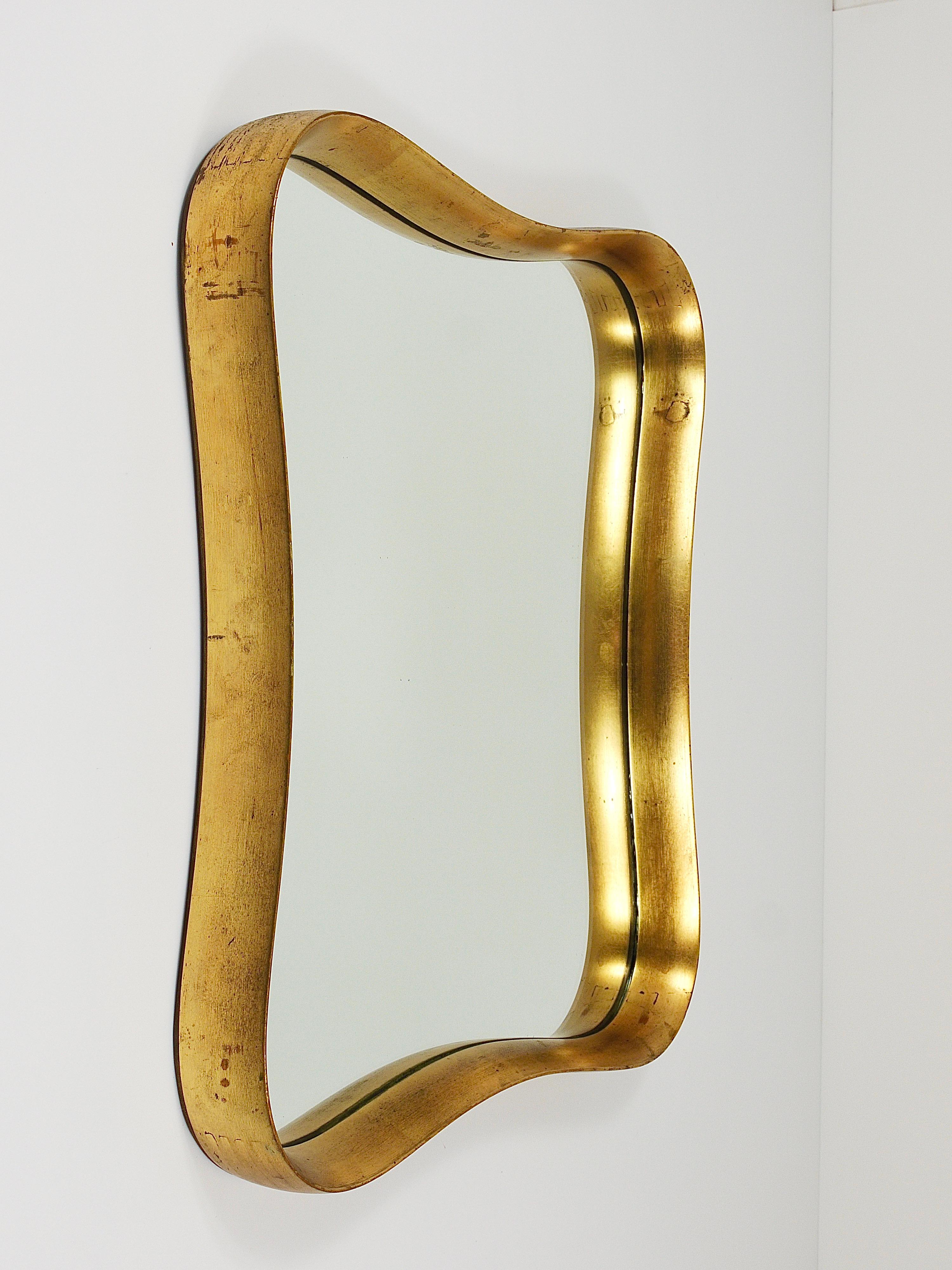 Gio Ponti Style Gilt Wood Mirror by Max Welz Vienna, Austria, 1940s For Sale 12