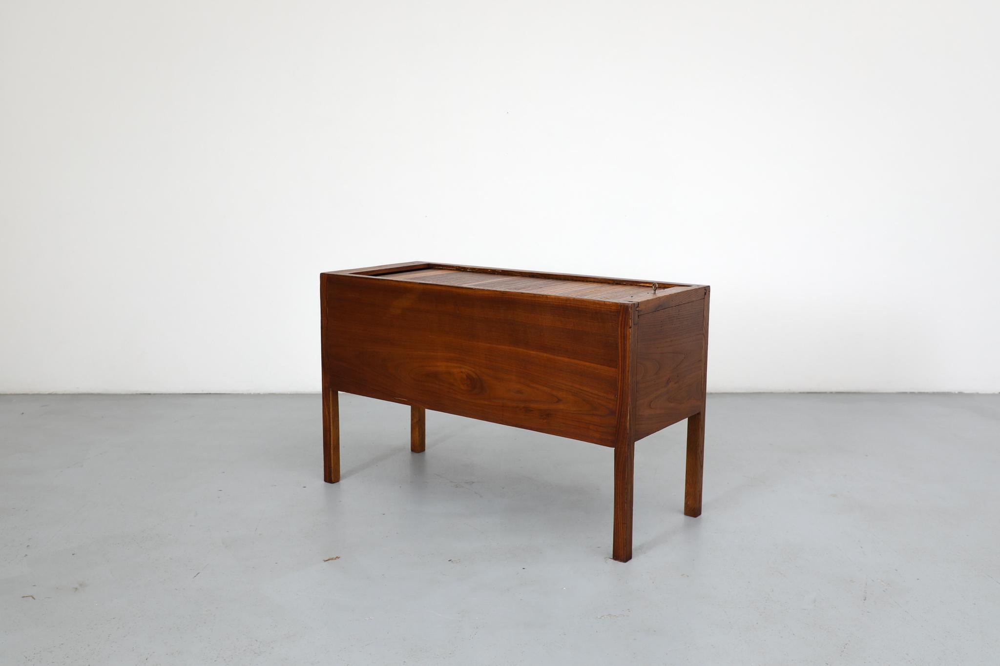 Dutch Gio Ponti Style Horizontal Tambour Storage Cabinet with Key For Sale
