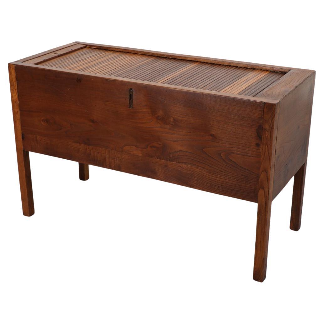 Gio Ponti Style Horizontal Tambour Storage Cabinet with Key For Sale