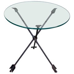 Gio Ponti Style Iron Arrow Base and Glass Top Side Table