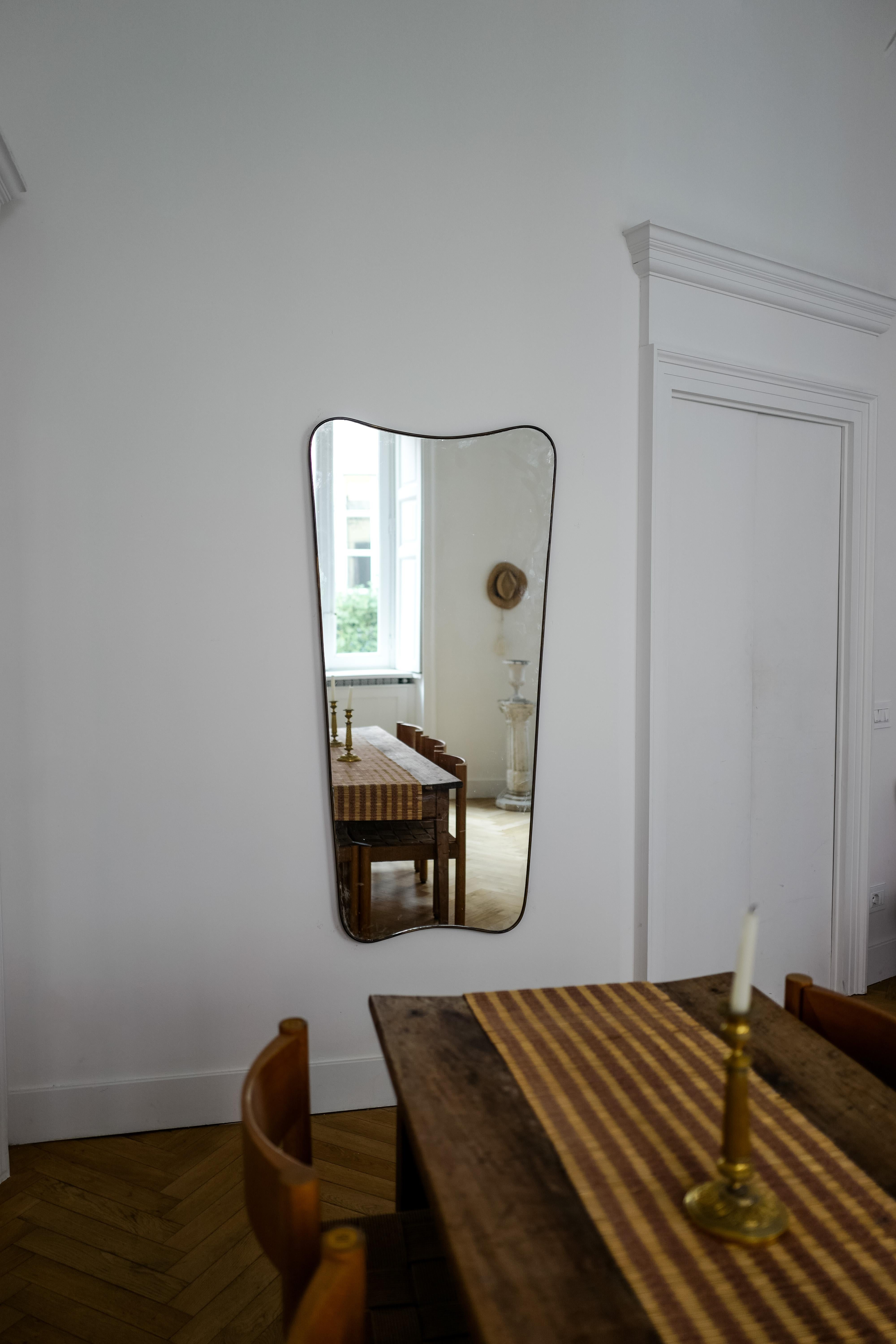 Mid-Century Modern Gio Ponti style Italian brass floor length mirror