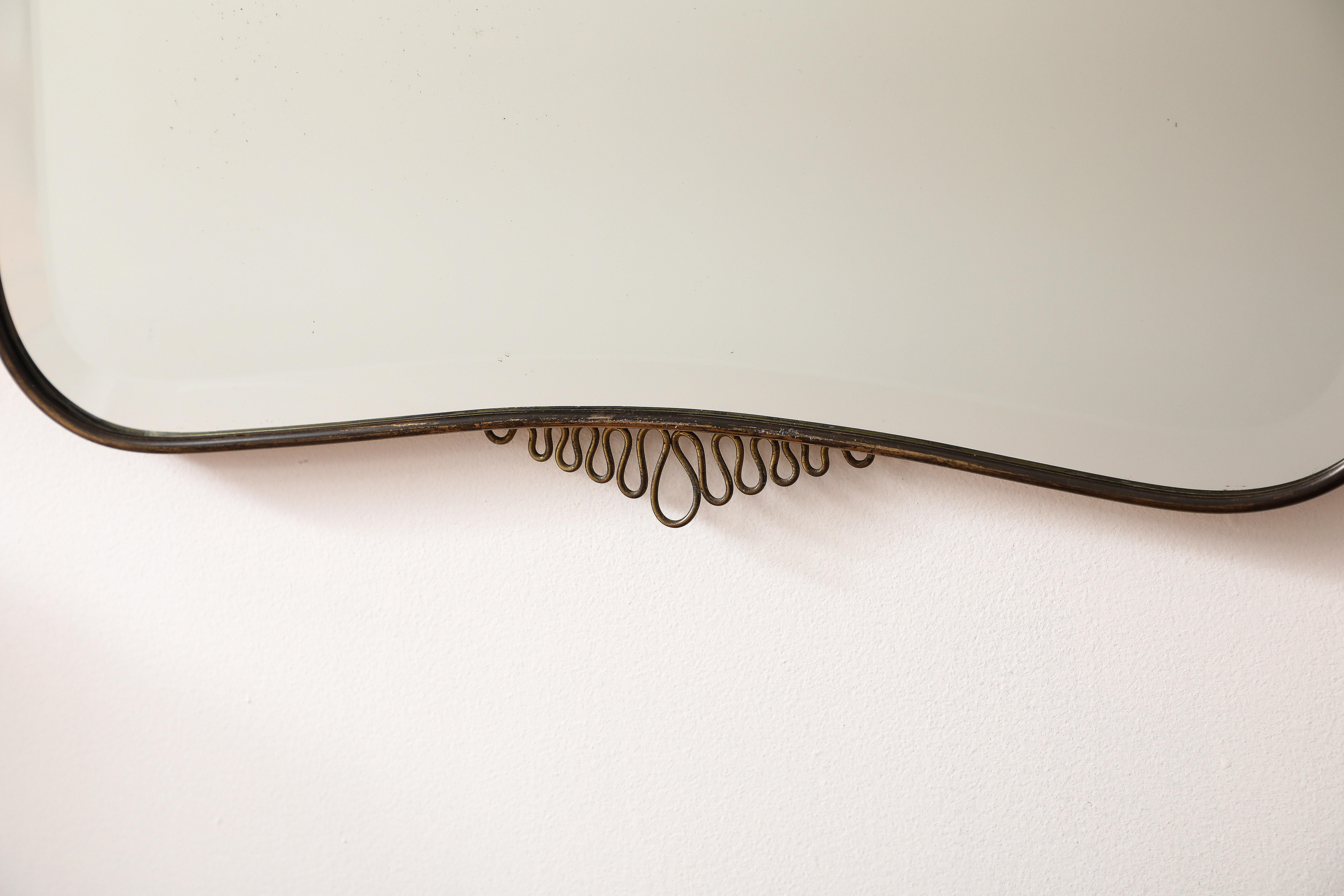 Gio Ponti Stil Italienisch Messing Modernist abgeschrägten Spiegel, Coronets, Italien, 1950er Jahre 6