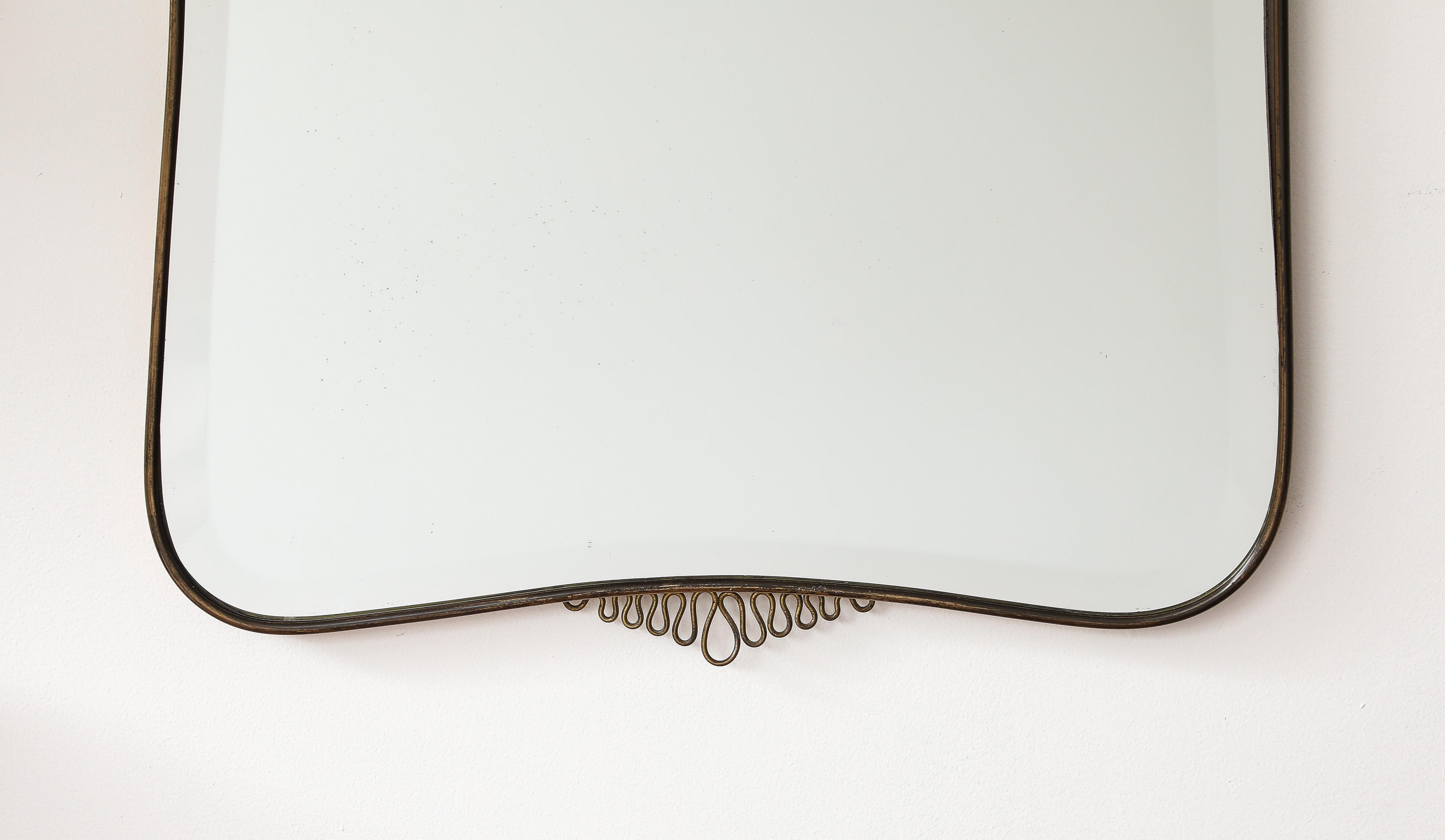 Gio Ponti Stil Italienisch Messing Modernist abgeschrägten Spiegel, Coronets, Italien, 1950er Jahre 4