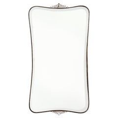 Gio Ponti Style Italian Brass Modernist Bevelled Mirror, Coronets, Italy, 1950's