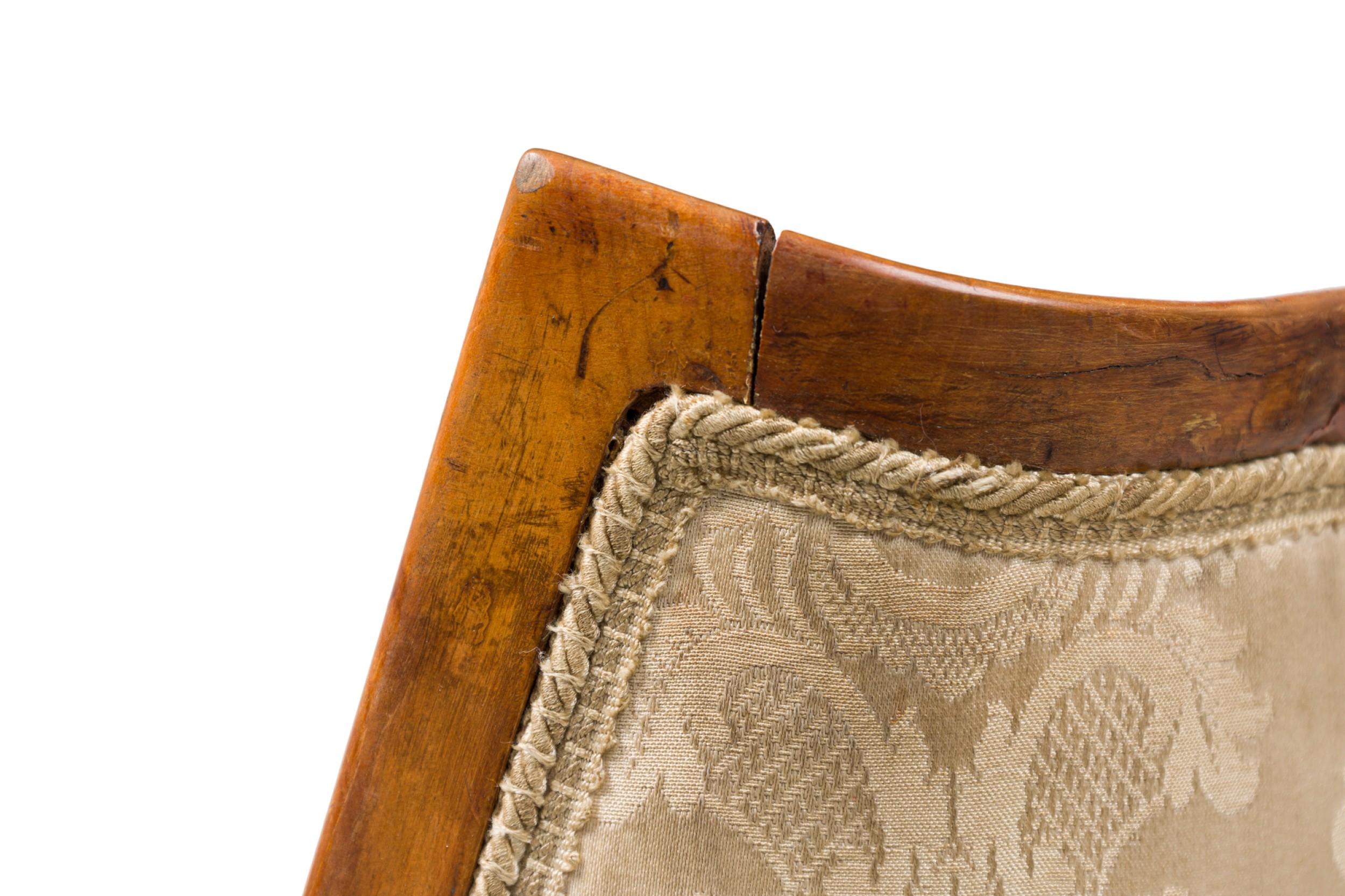 Gio Ponti Style Italian Mid-Century Walnut and Damask Curved Back Armchair (Damast) im Angebot