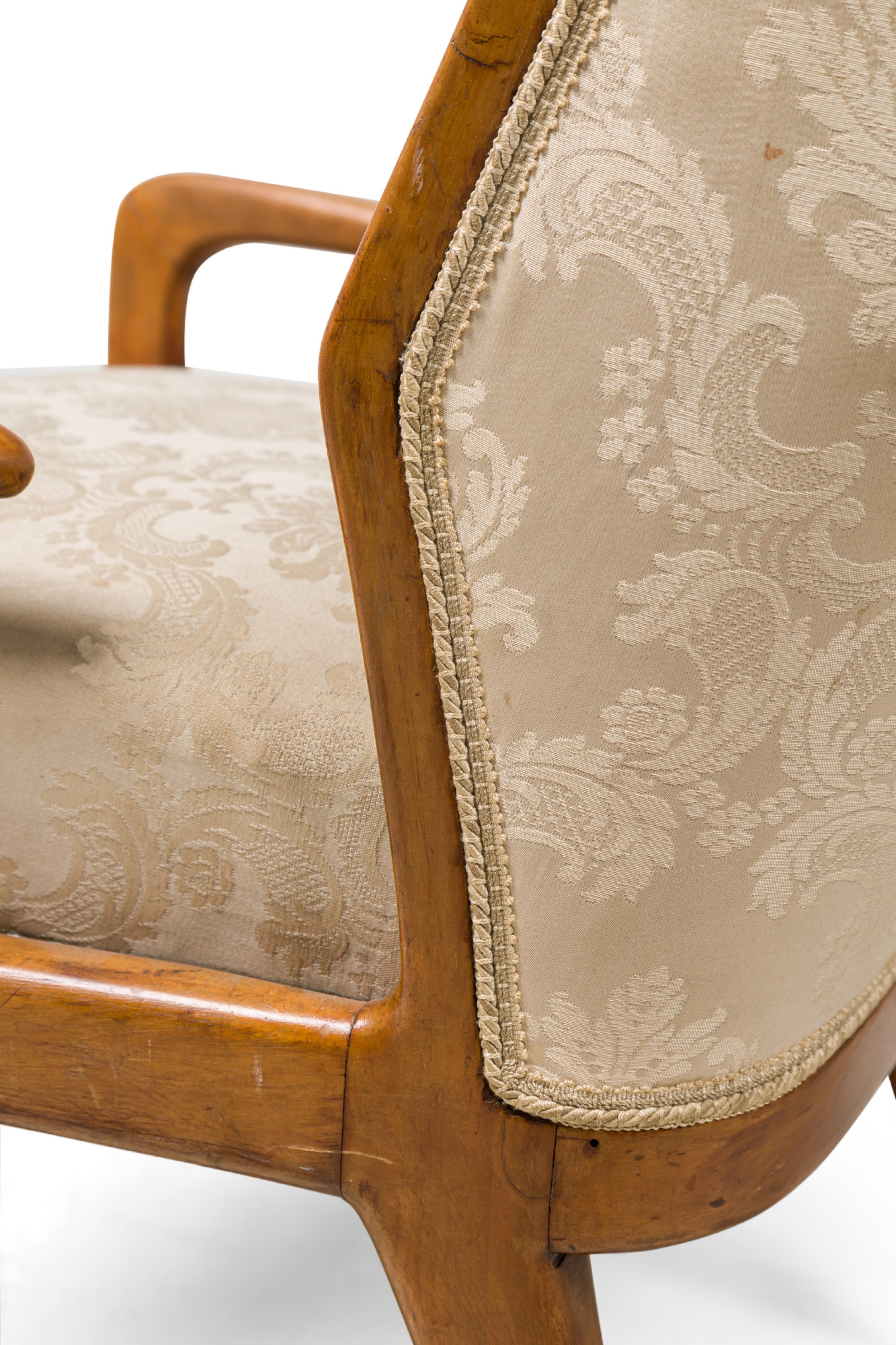 Gio Ponti Style Italian Mid-Century Walnut and Damask Curved Back Armchair im Angebot 1