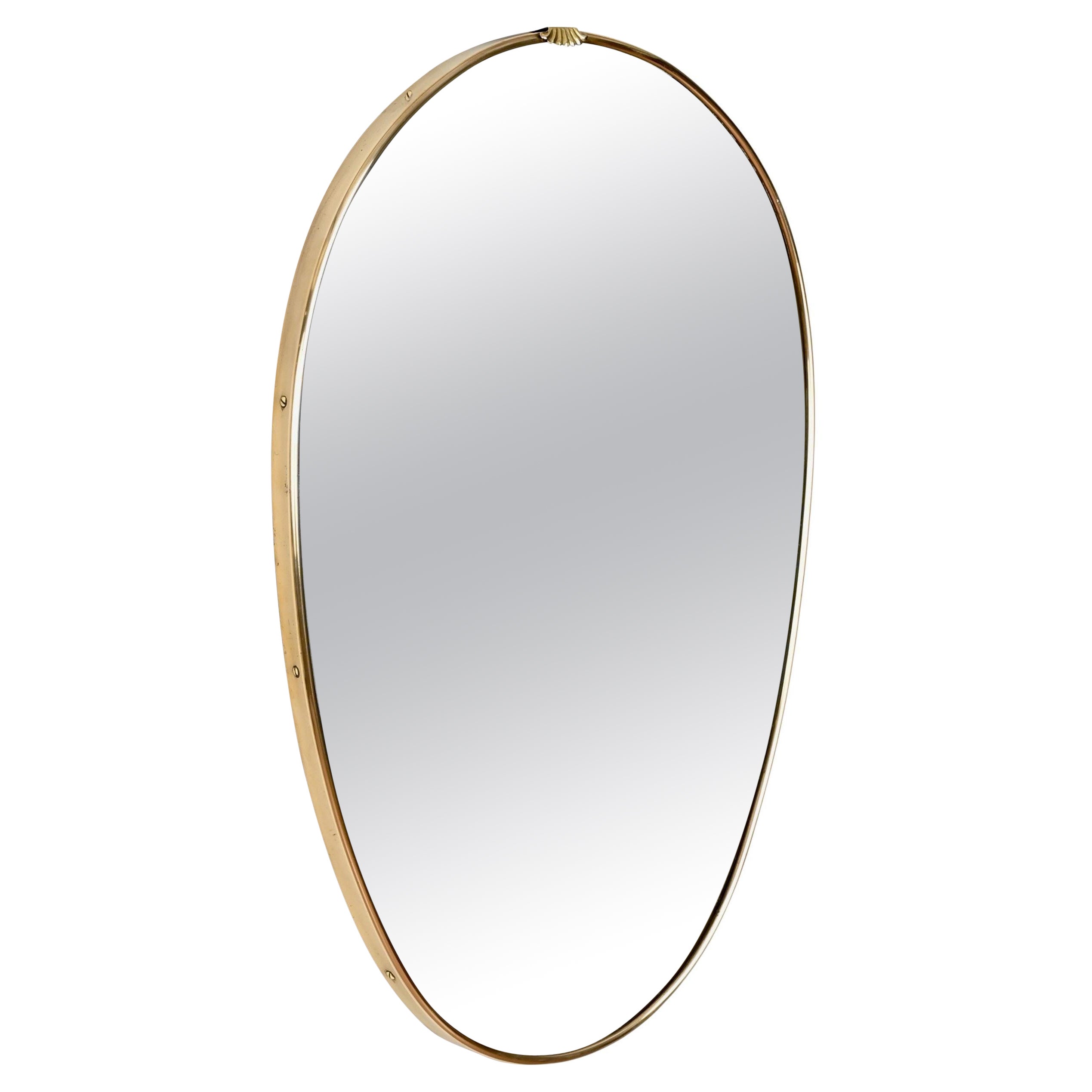 Gio Ponti Style Italian Solid Brass Oval Mirror, Italy 1950s