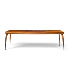 Gio Ponti Style Italian Walnut and Brass Expanding Dining Table with 2 Leaves