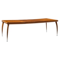 Gio Ponti Style Italian Walnut and Brass Expanding Dining Table with 2 Leaves