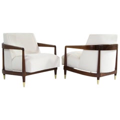 Gio Ponti Style Italian Walnut Lounge Chairs