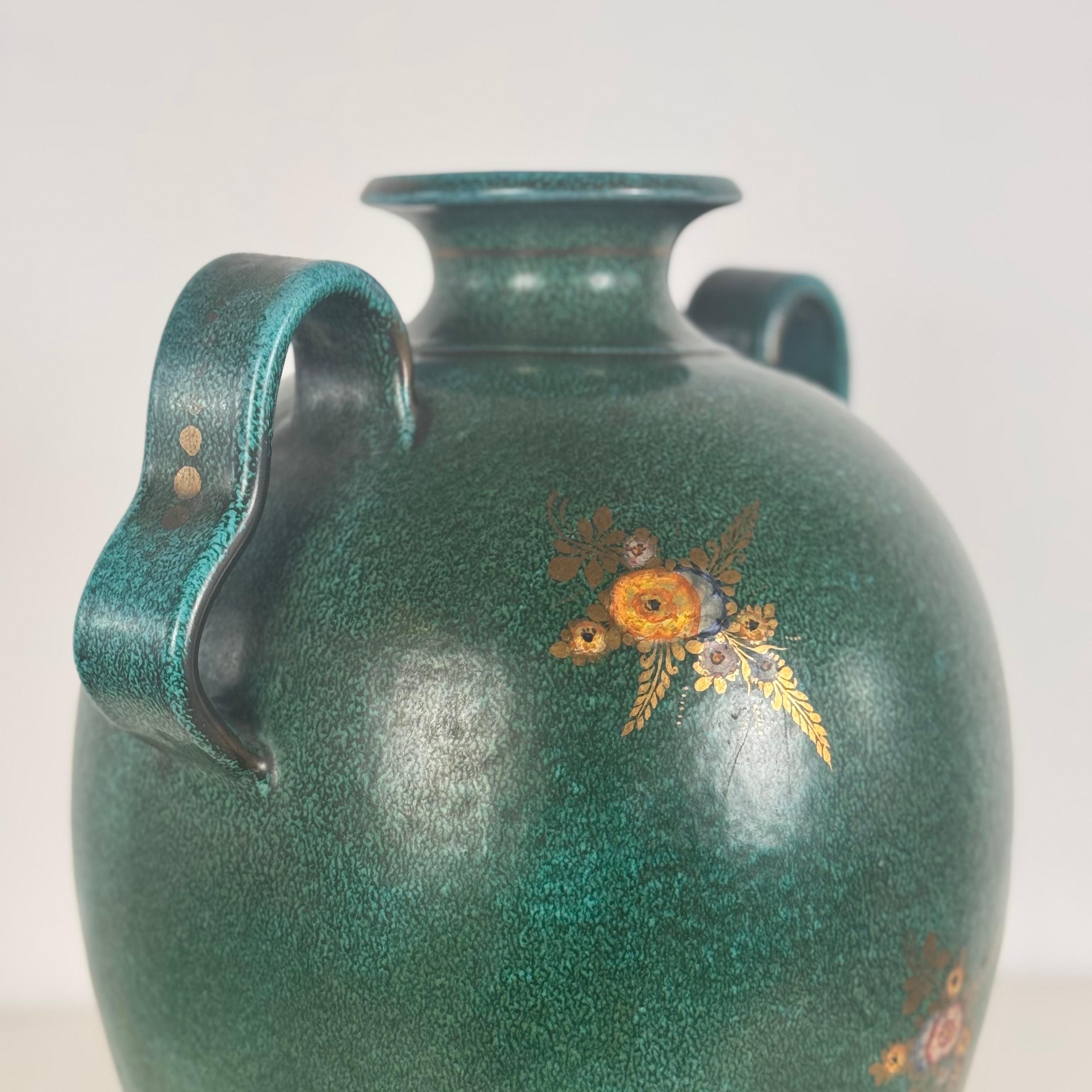 Gran jarrón decorativo con motivos florales estilo Gio Ponti, Deruta, años 50, Italia en venta 4
