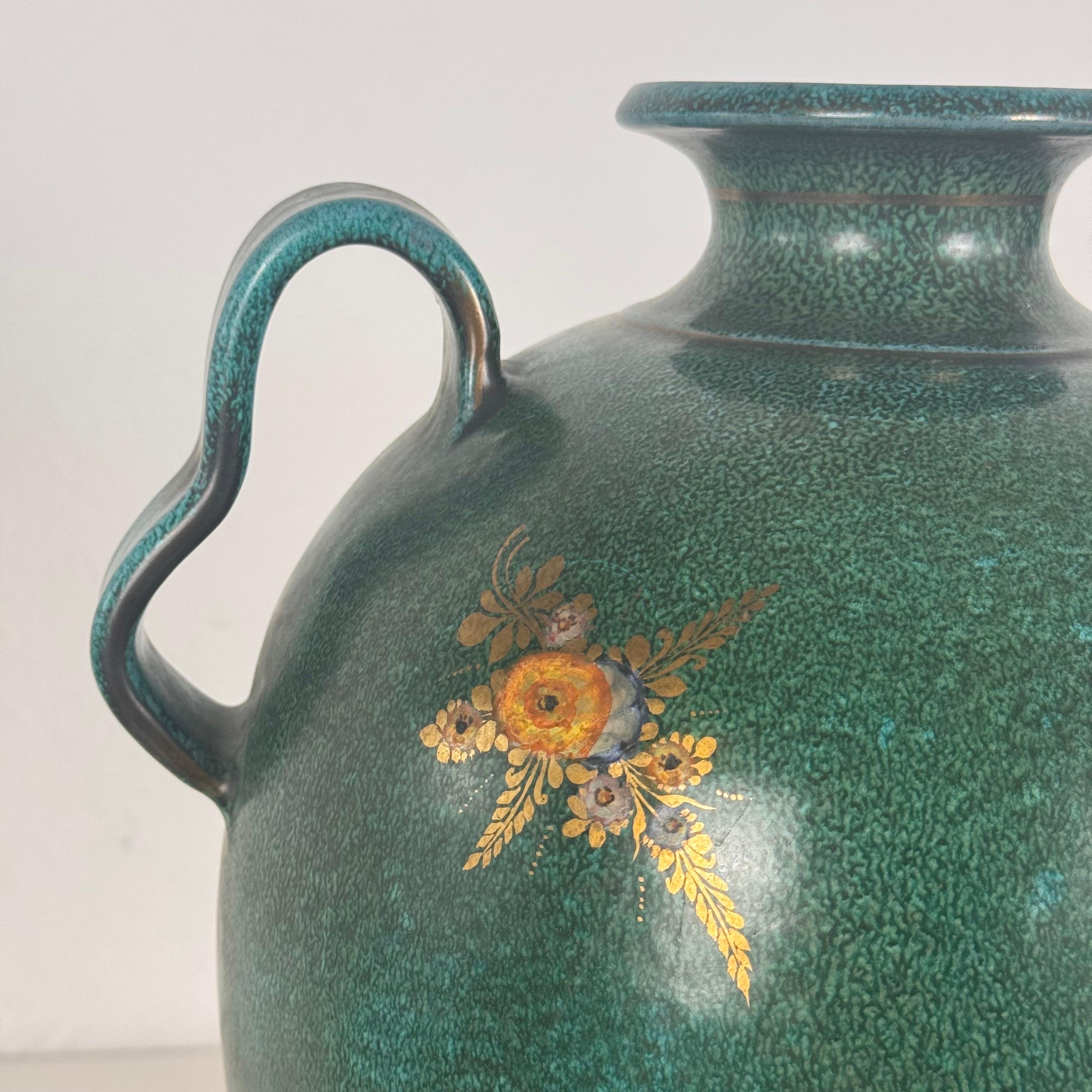 Gran jarrón decorativo con motivos florales estilo Gio Ponti, Deruta, años 50, Italia Italiano en venta