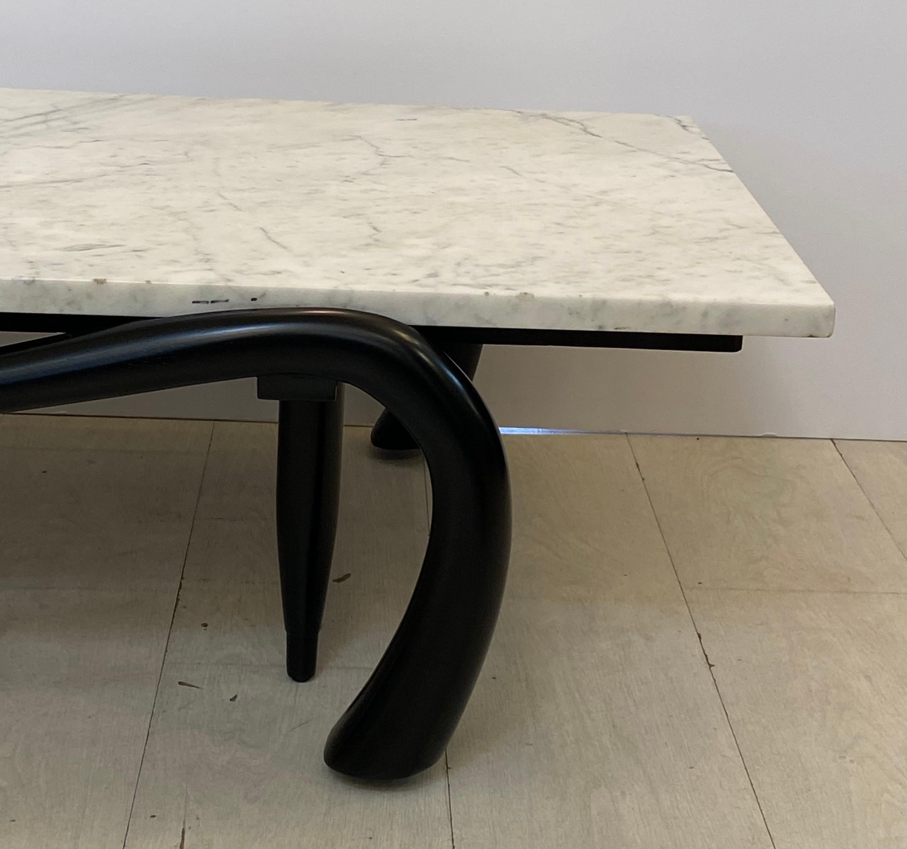 20th Century Gio Ponti Style Marble Top Ebonized Coffee Table For Sale