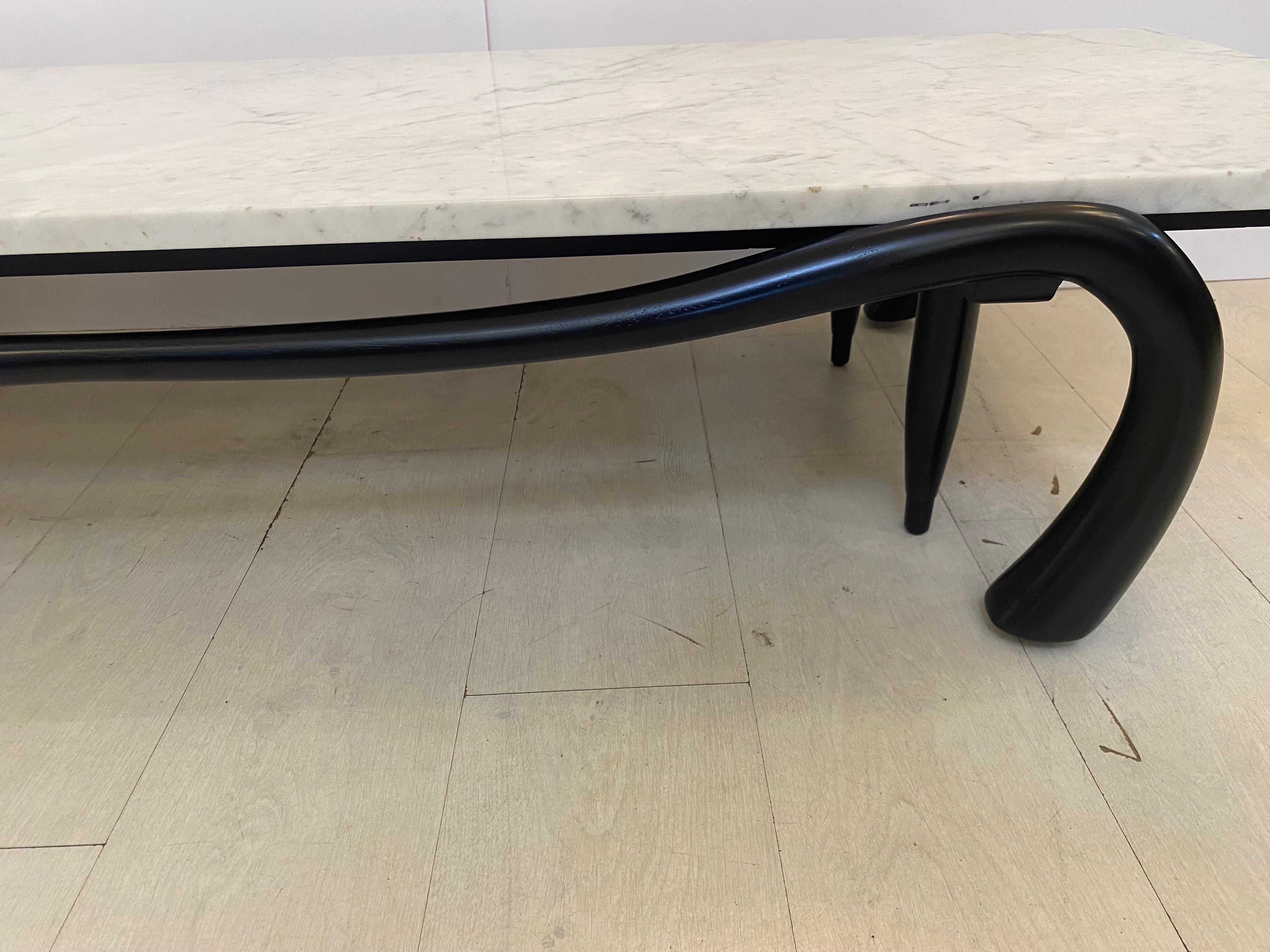 Gio Ponti Style Marble Top Ebonized Coffee Table For Sale 1