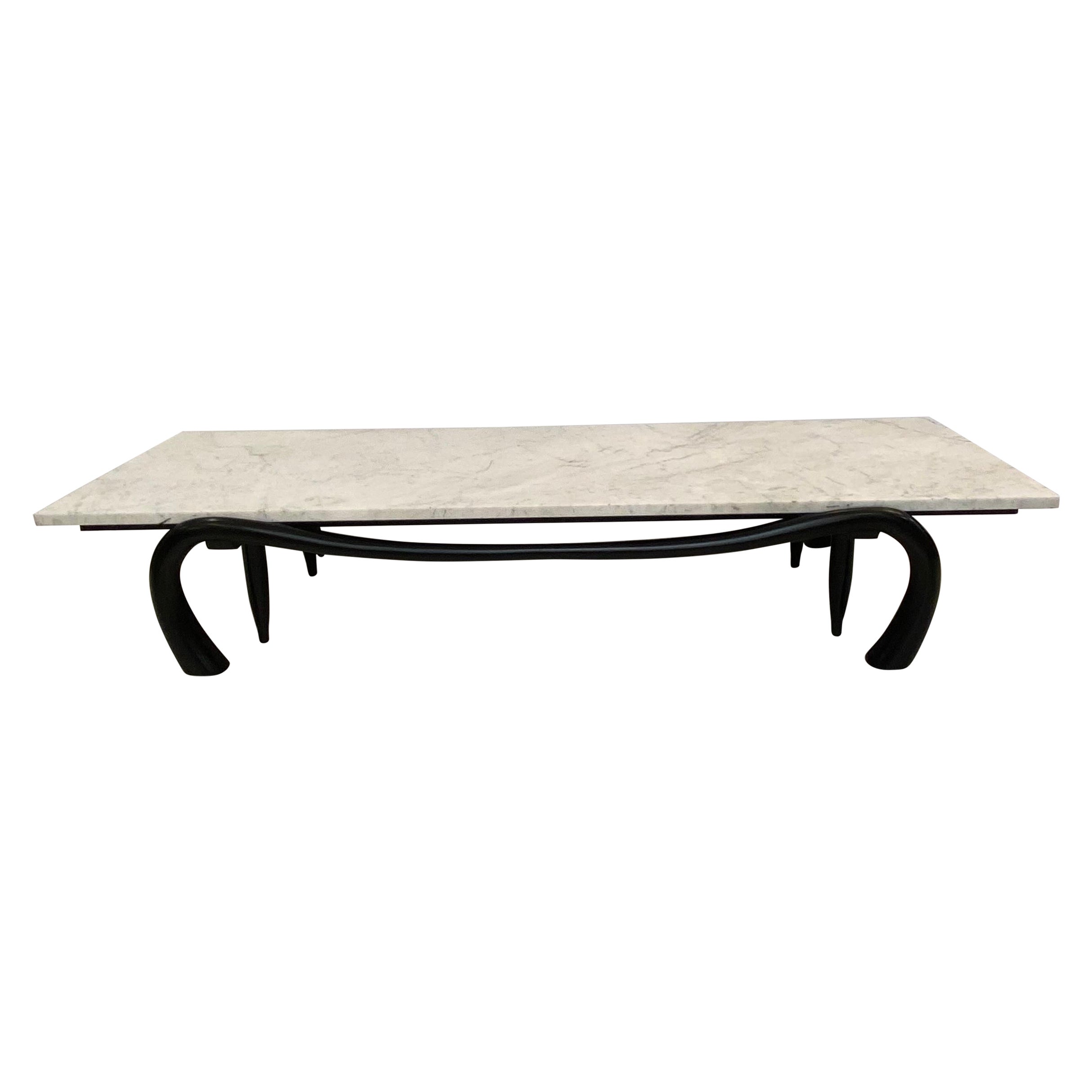 Gio Ponti Style Marble Top Ebonized Coffee Table