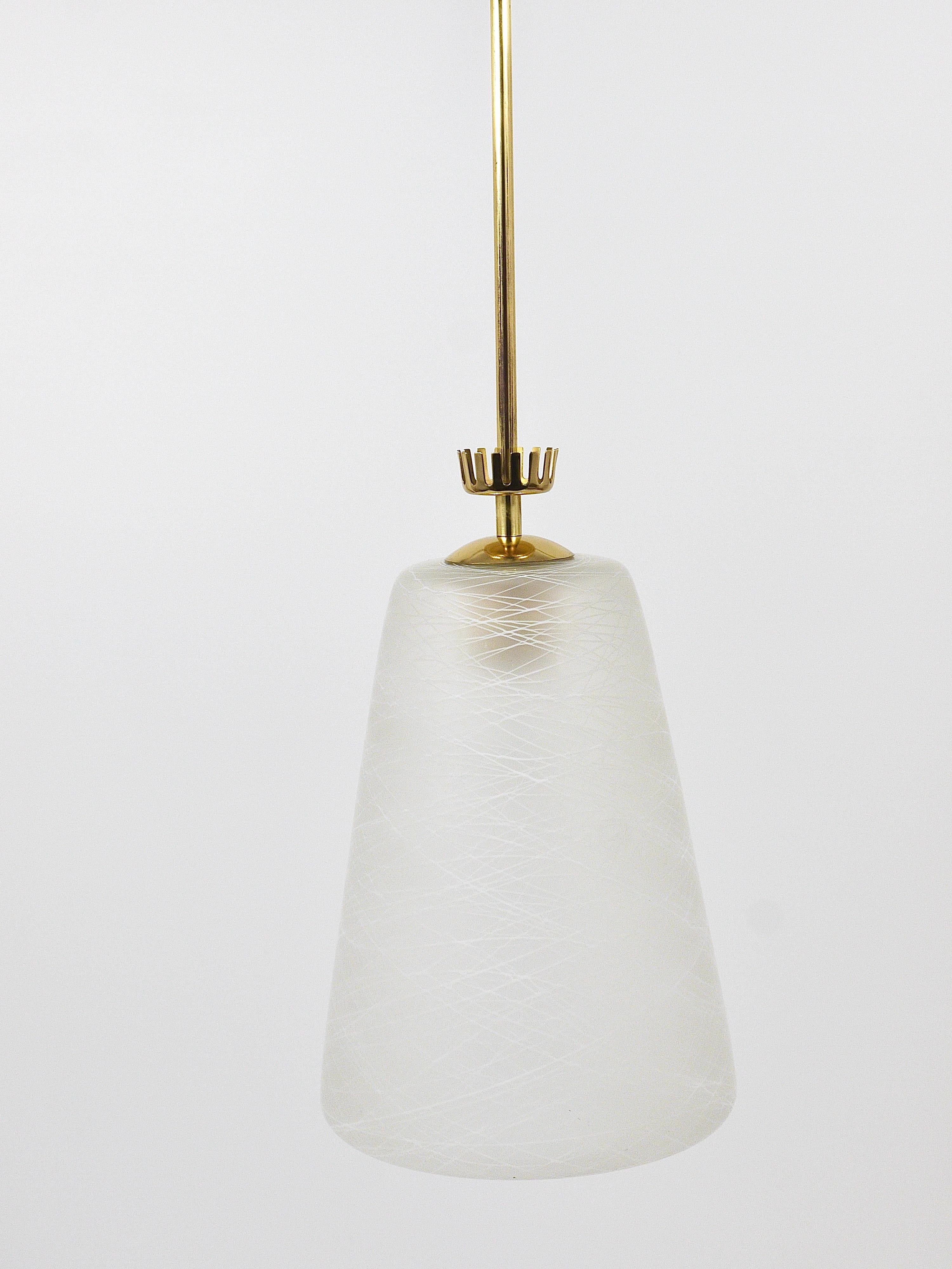 Etched Gio Ponti Style Mid-Century Brass Crown Pendant Lamp Lantern, Italy, 1950s For Sale