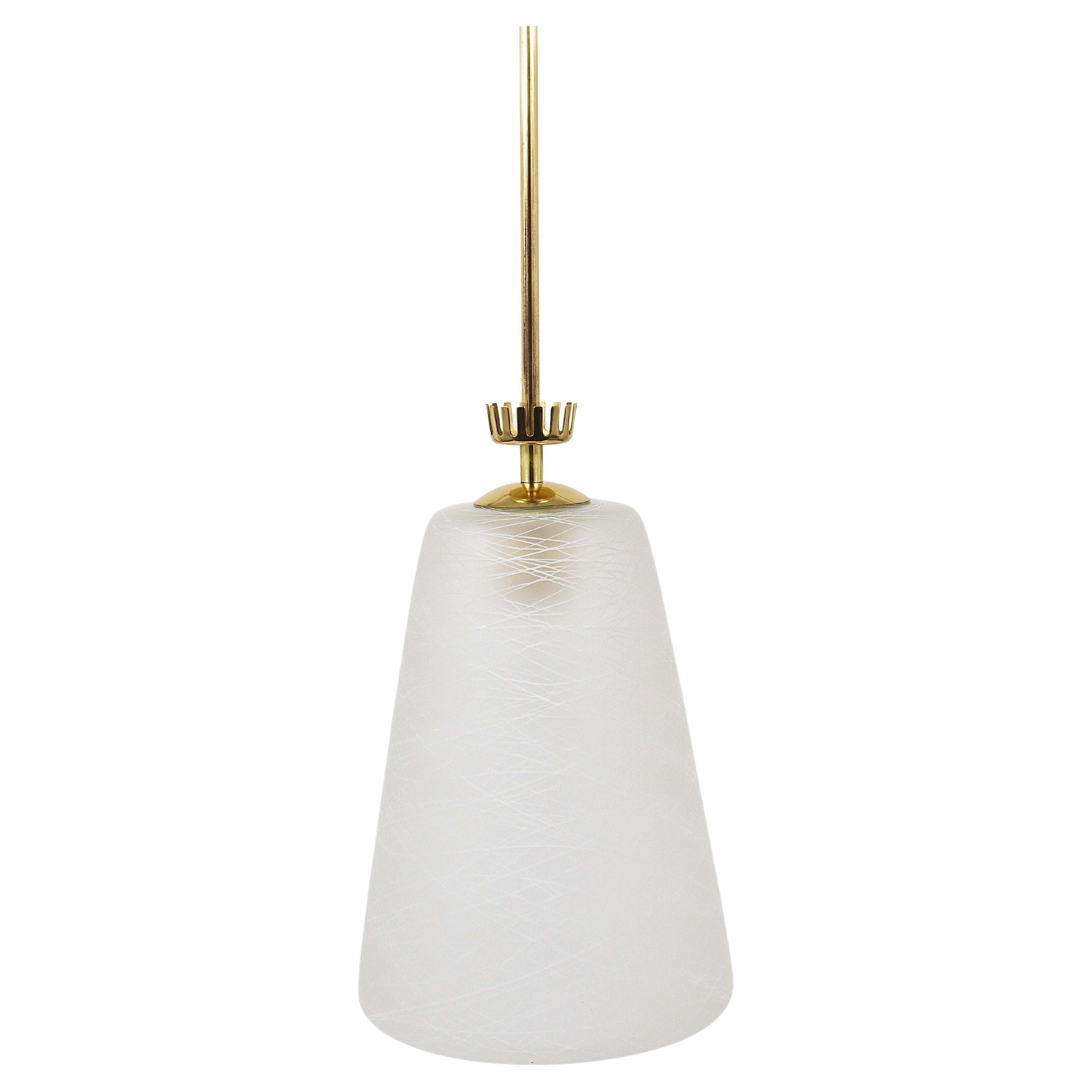 Gio Ponti Style Mid-Century Brass Crown Pendant Lamp Lantern, Italy, 1950s