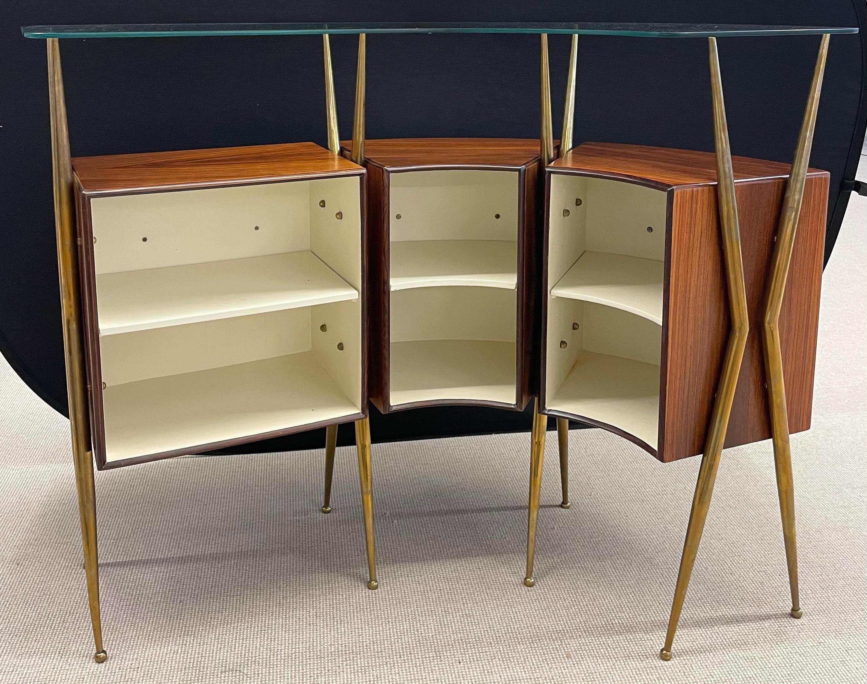 Glass Gio Ponti Style Mid-Century Modern Bar or Serving Cabinet. 