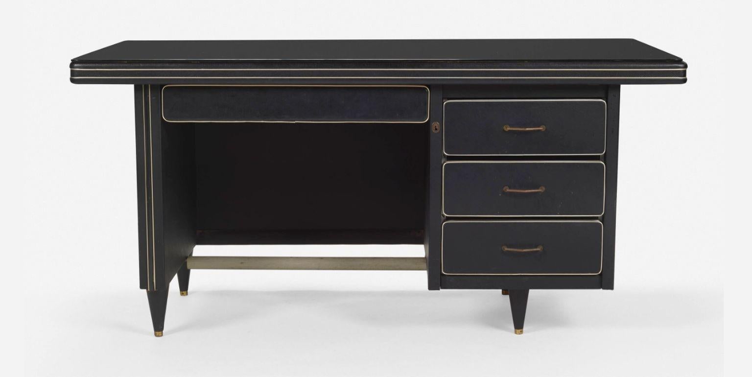 Gio Ponti Style Mid-Century Modern Black Italian Desk 1955 Moderno de mediados de siglo en venta
