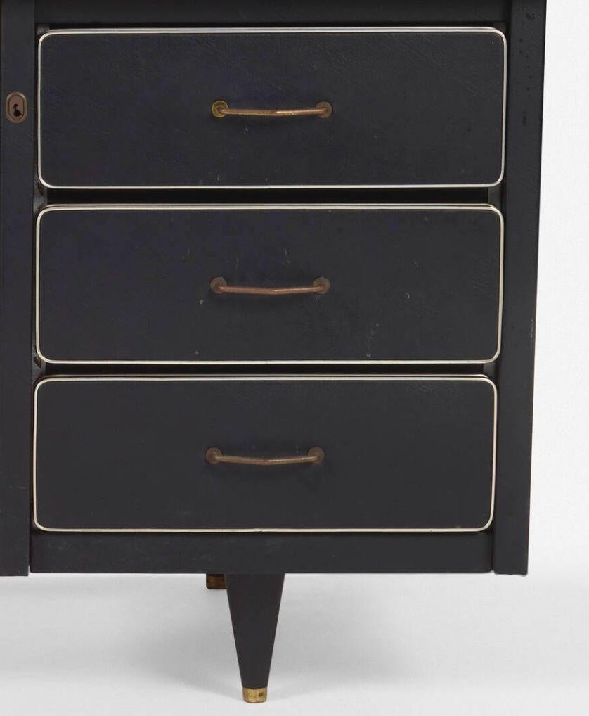 Gio Ponti Style Mid-Century Modern Black Italian Desk 1955 Appliqué en venta