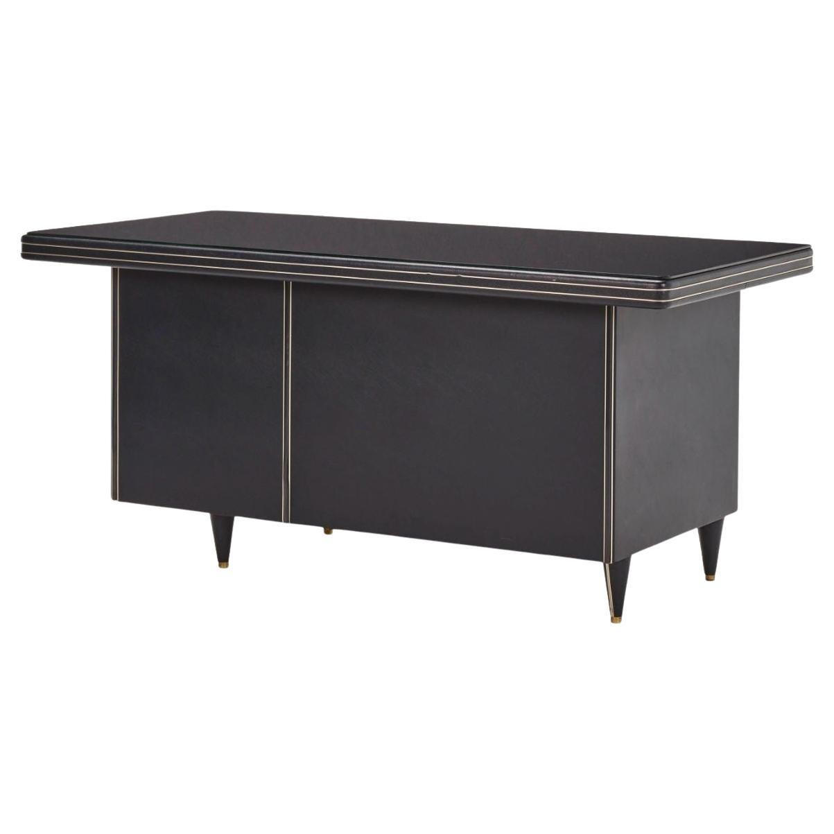 Gio Ponti Style Mid-Century Modern Black Italian Desk 1955 en venta