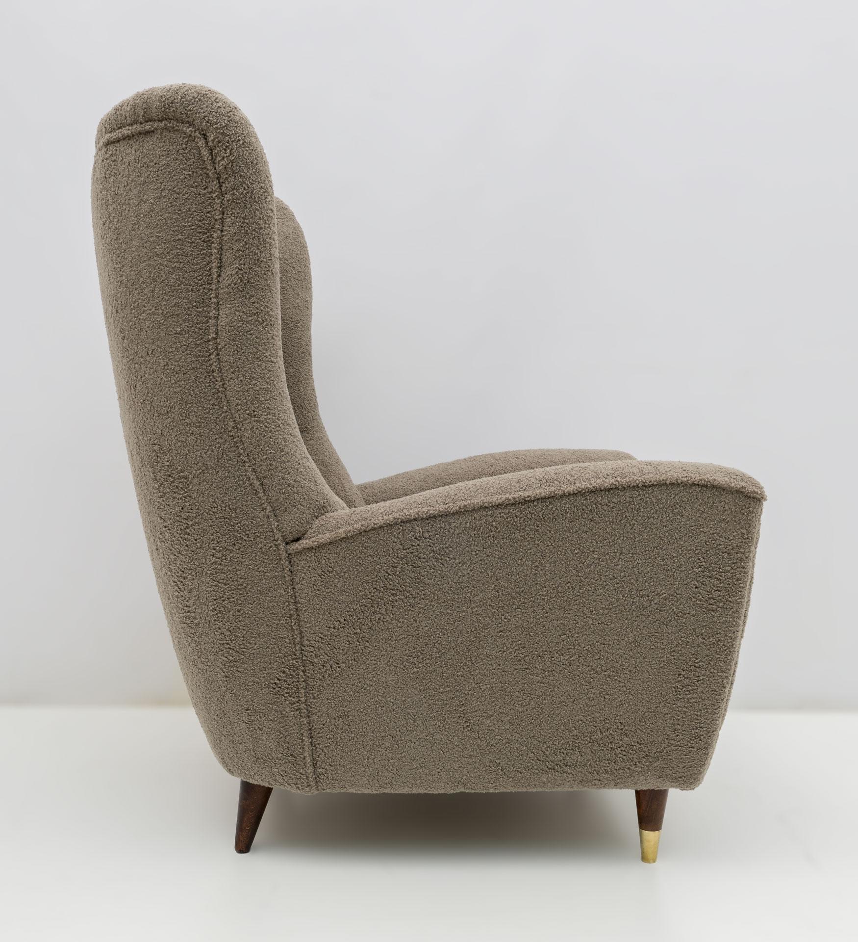 Bouclé Gio Ponti Style Mid-Century Modern Bouclè High Back Armchair by Isa Bergamo, 50 For Sale