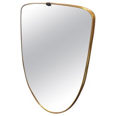 Gio Ponti Style Mid-Century Modern Brass Italian Shield Wall Mirror, circa 1950