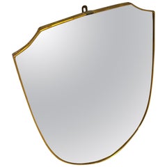 Gio Ponti Style Mid-Century Modern Brass Italian Wall Mirror, circa 1950