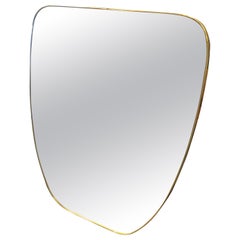 Giò Ponti Style Mid-Century Modern Brass Italian Wall Mirror, circa 1950