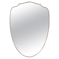 Gio Ponti Style Mid-Century Modern Brass Shield Form Mirror, Italy, 1950