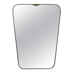 Gio Ponti Style Mid-Century Modern Brass Shield Form Mirror, Italy, 1950