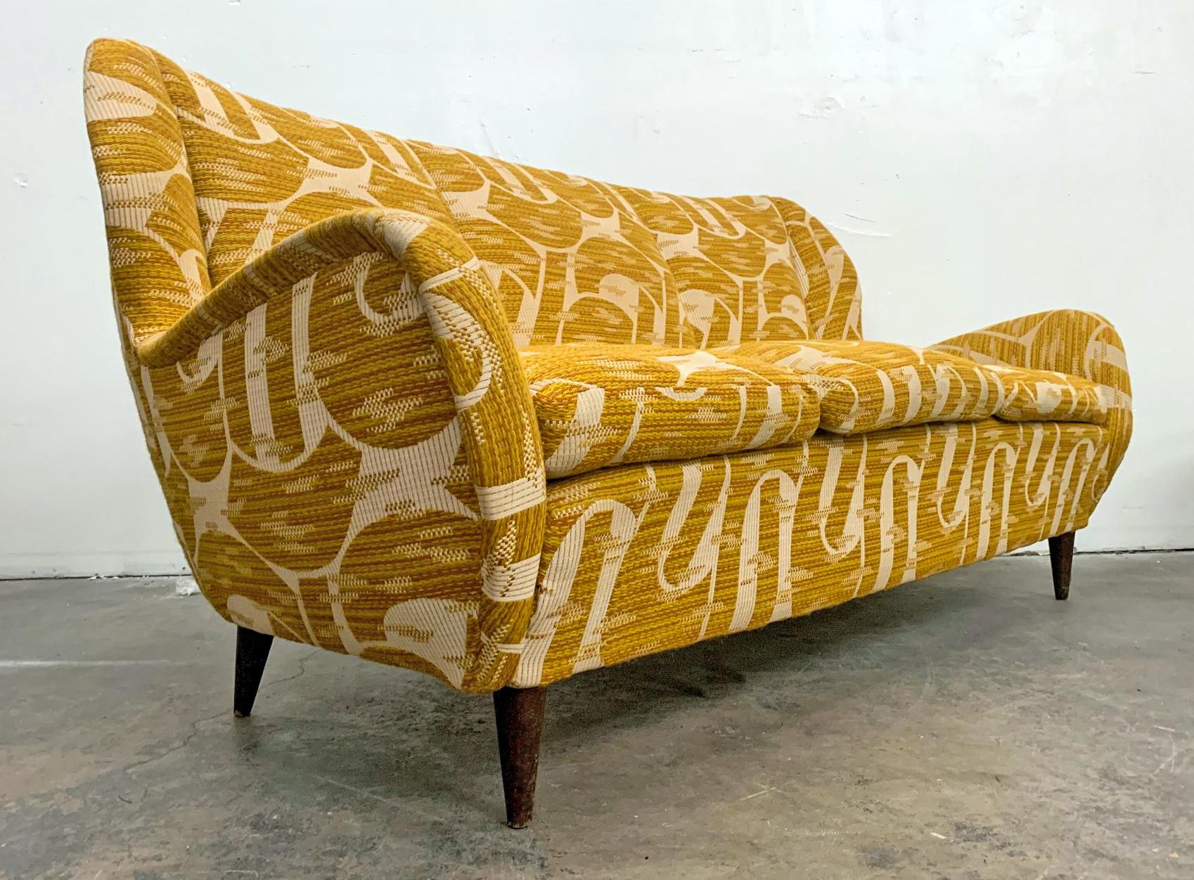 Wood Gio Ponti Style Mid-Century Modern Italian Sofa