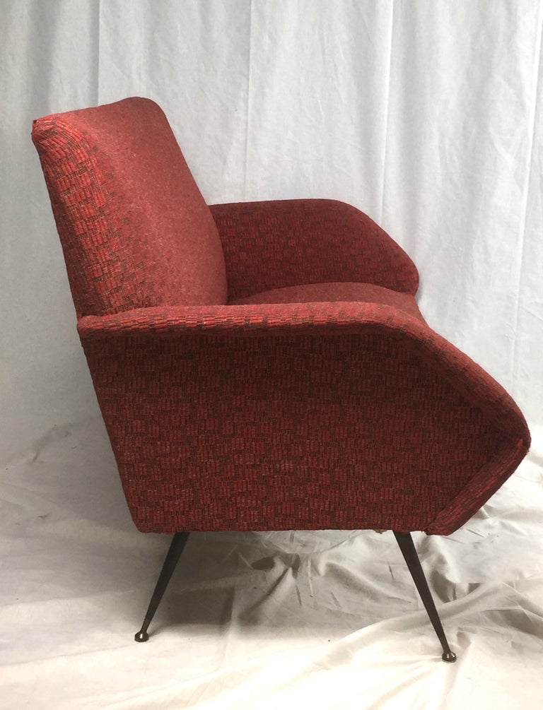 20th Century Giò Ponti Style Mid-Century Modern Red Sofa, 1960s For Sale