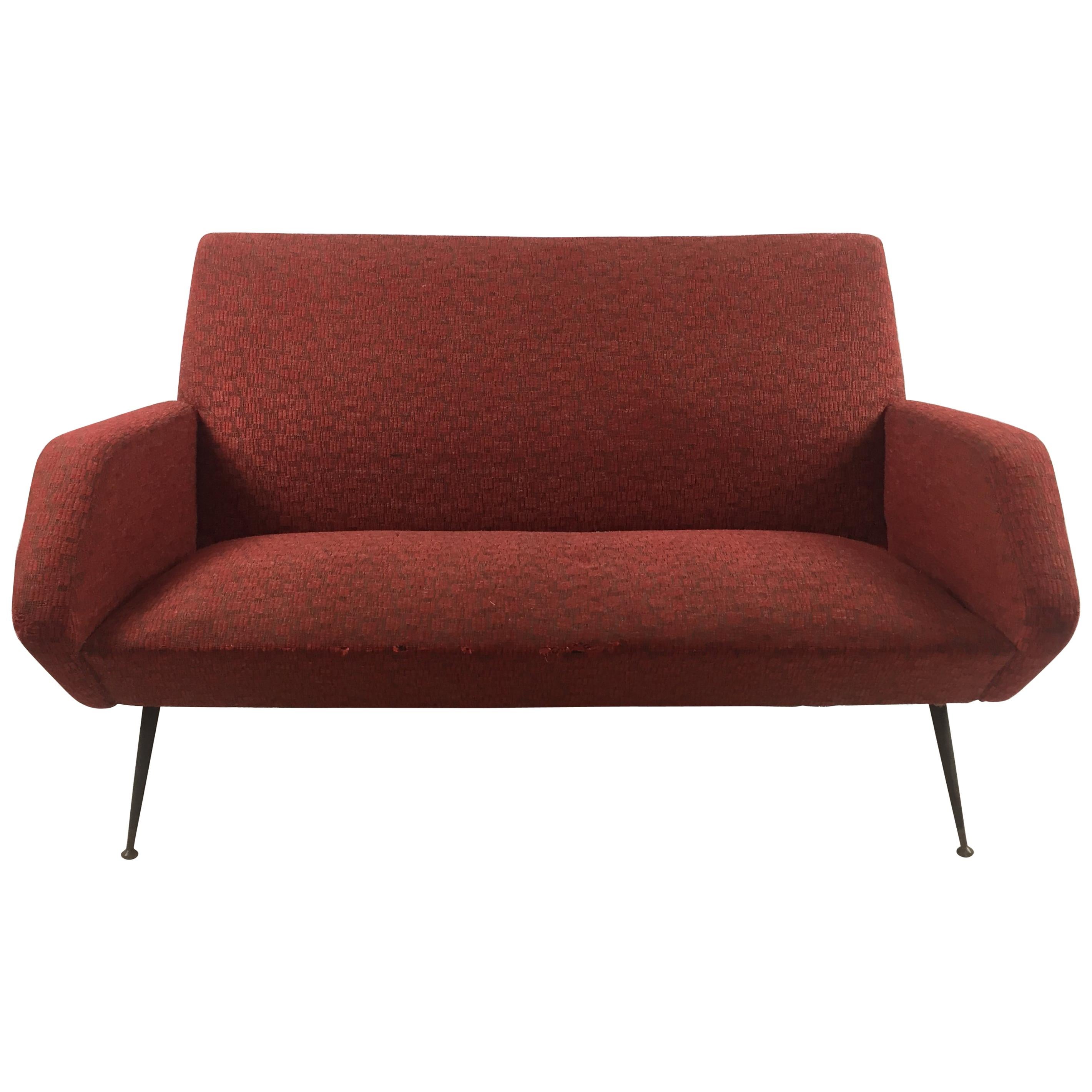 Giò Ponti Style Mid-Century Modern Red Sofa, 1960s For Sale