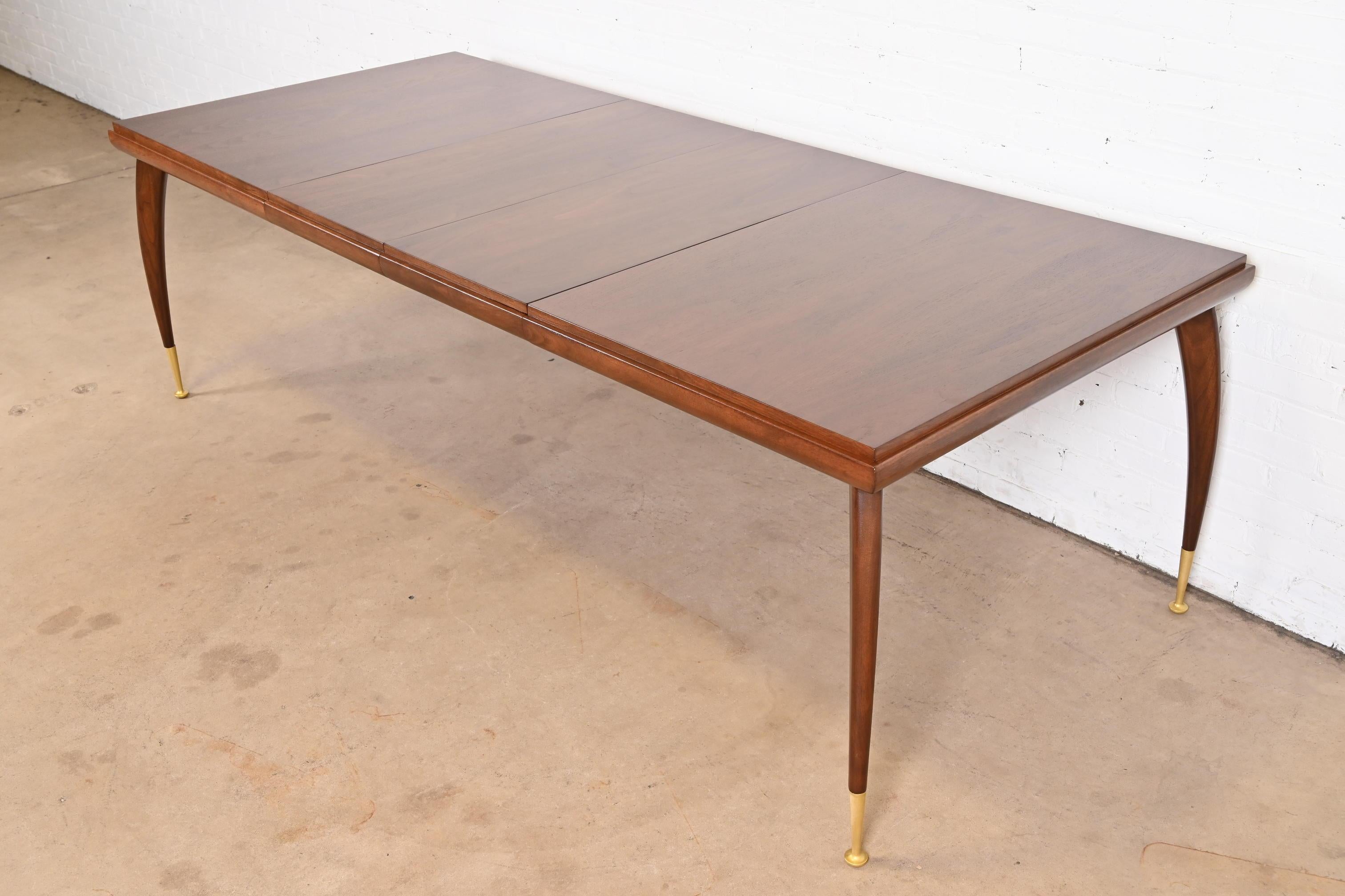 Mid-20th Century Gio Ponti Style Mid-Century Modern Walnut Extension Dining Table, Refinished