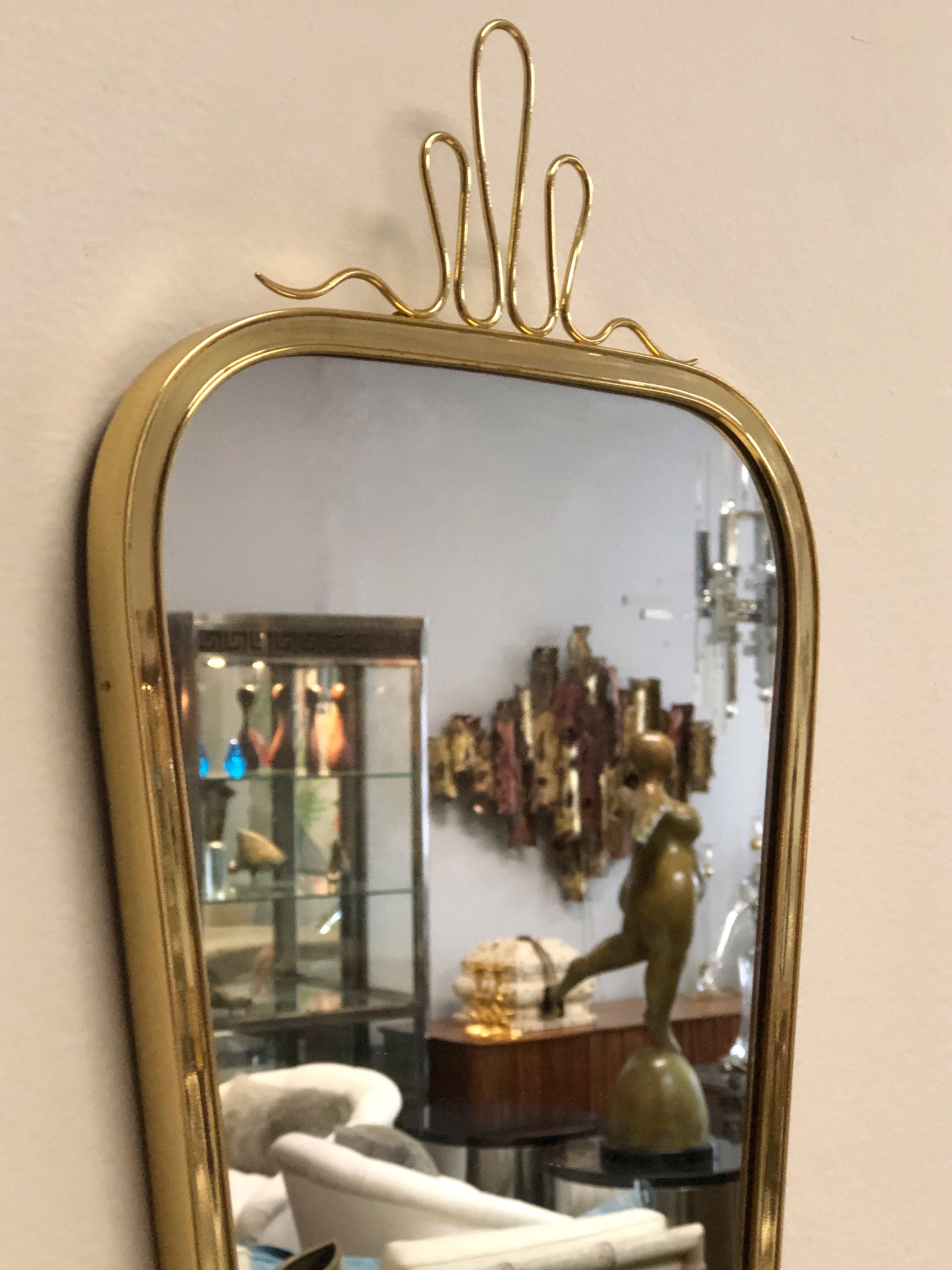 Italian Gio Ponti Style Midcentury Small Brass Wall Mirror, 1950s