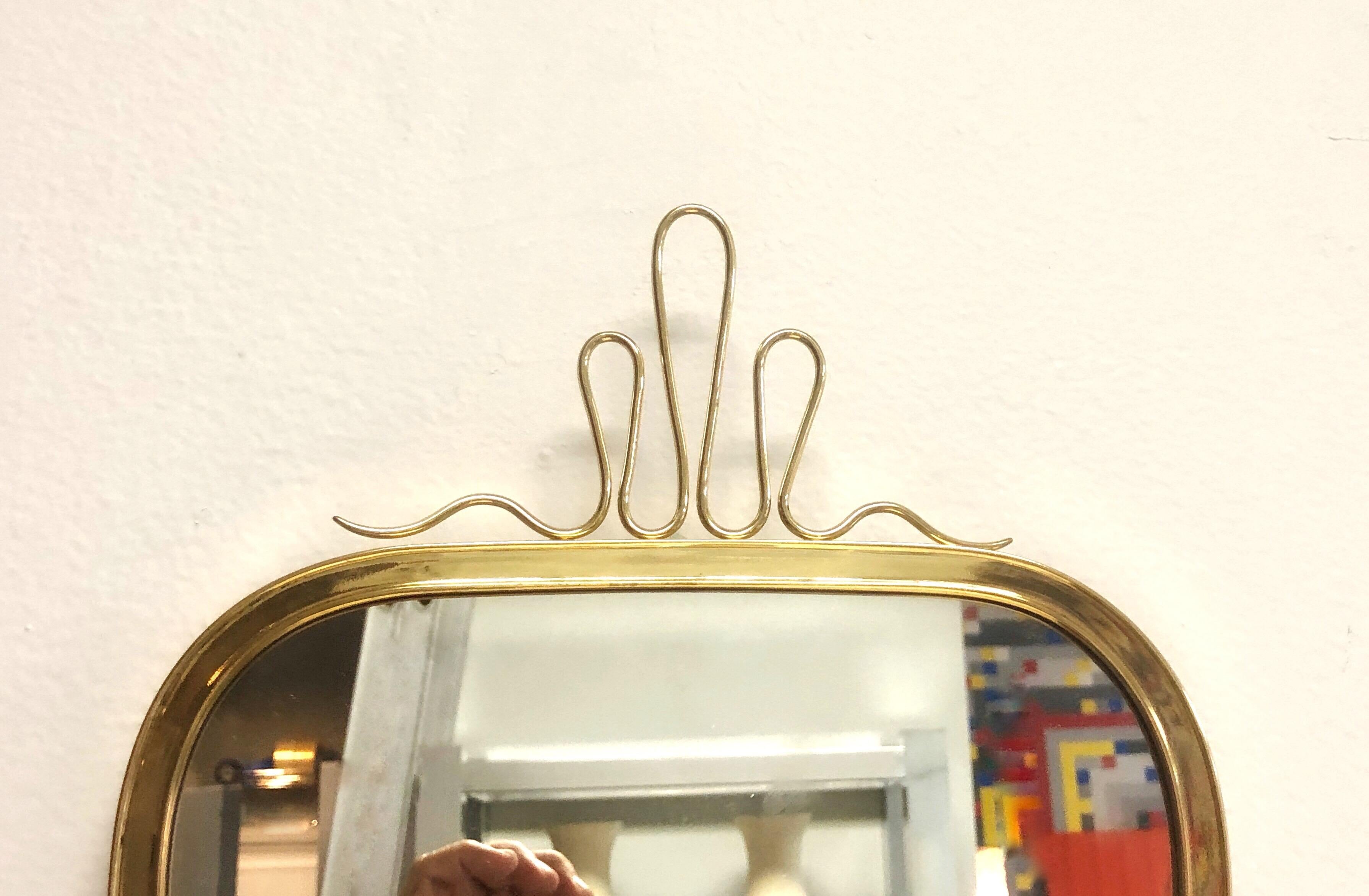 Mid-20th Century Gio Ponti Style Midcentury Small Brass Wall Mirror, 1950s