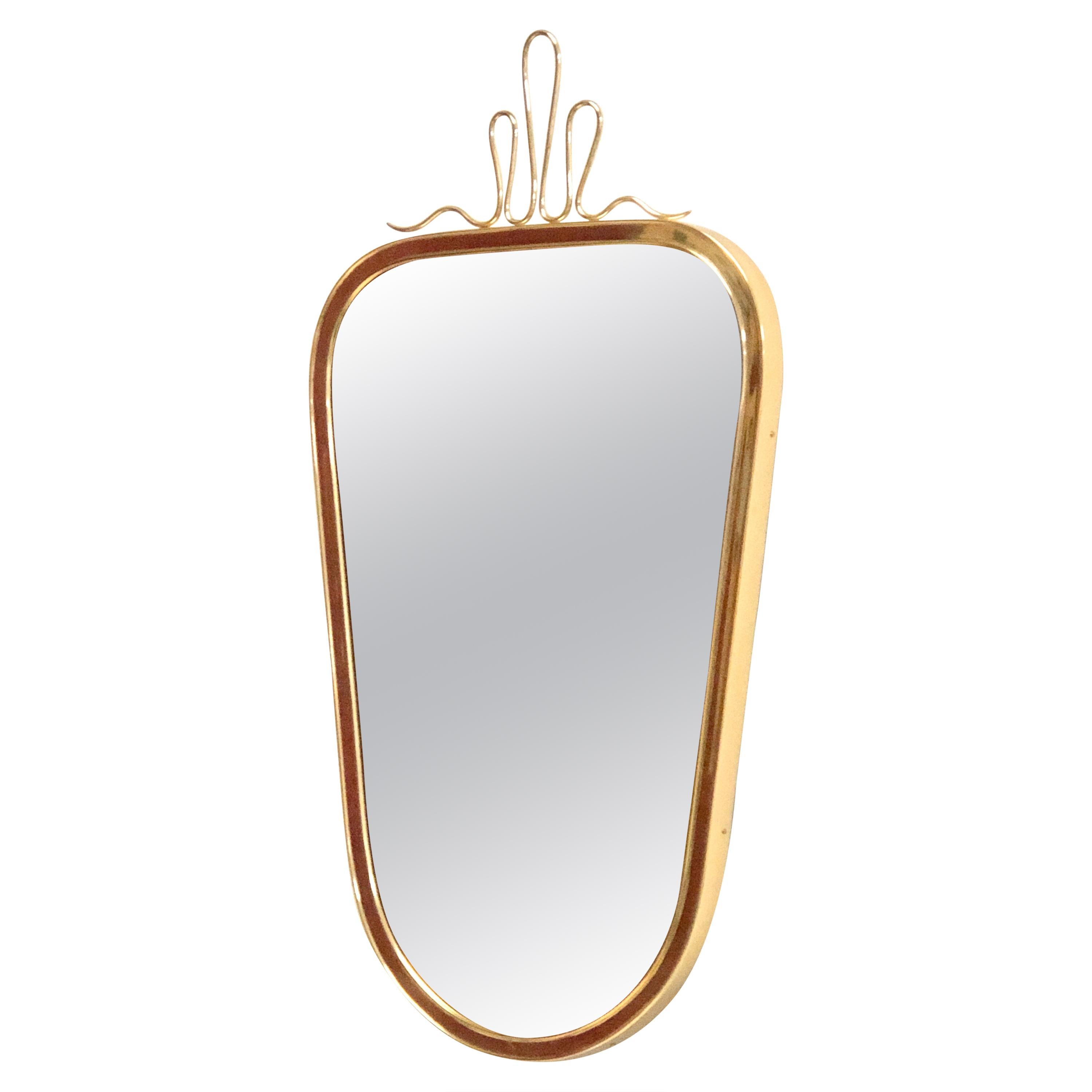 Gio Ponti Style Midcentury Small Brass Wall Mirror, 1950s