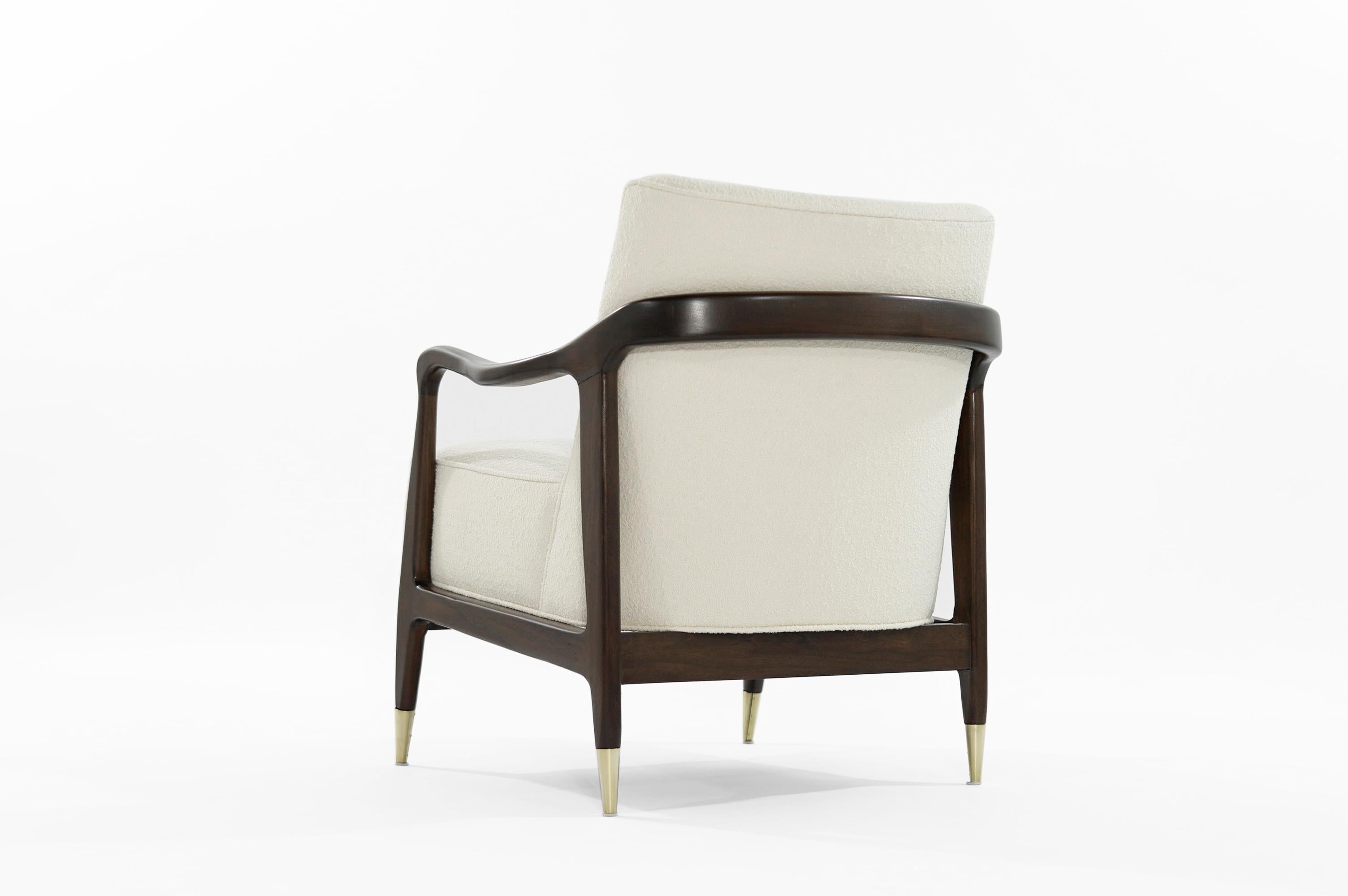 Bouclé Gio Ponti Style Midcentury Sculptural Walnut Lounge Chair