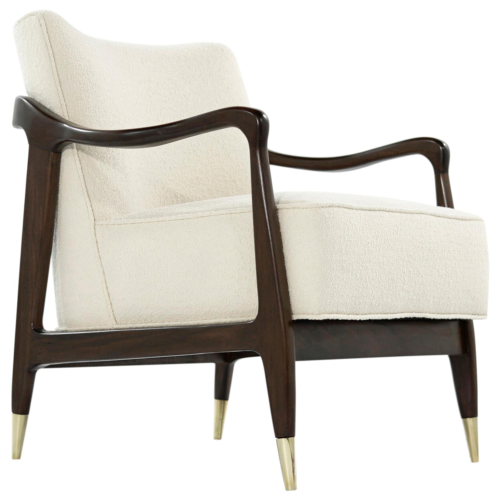 Gio Ponti Style Midcentury Sculptural Walnut Lounge Chair